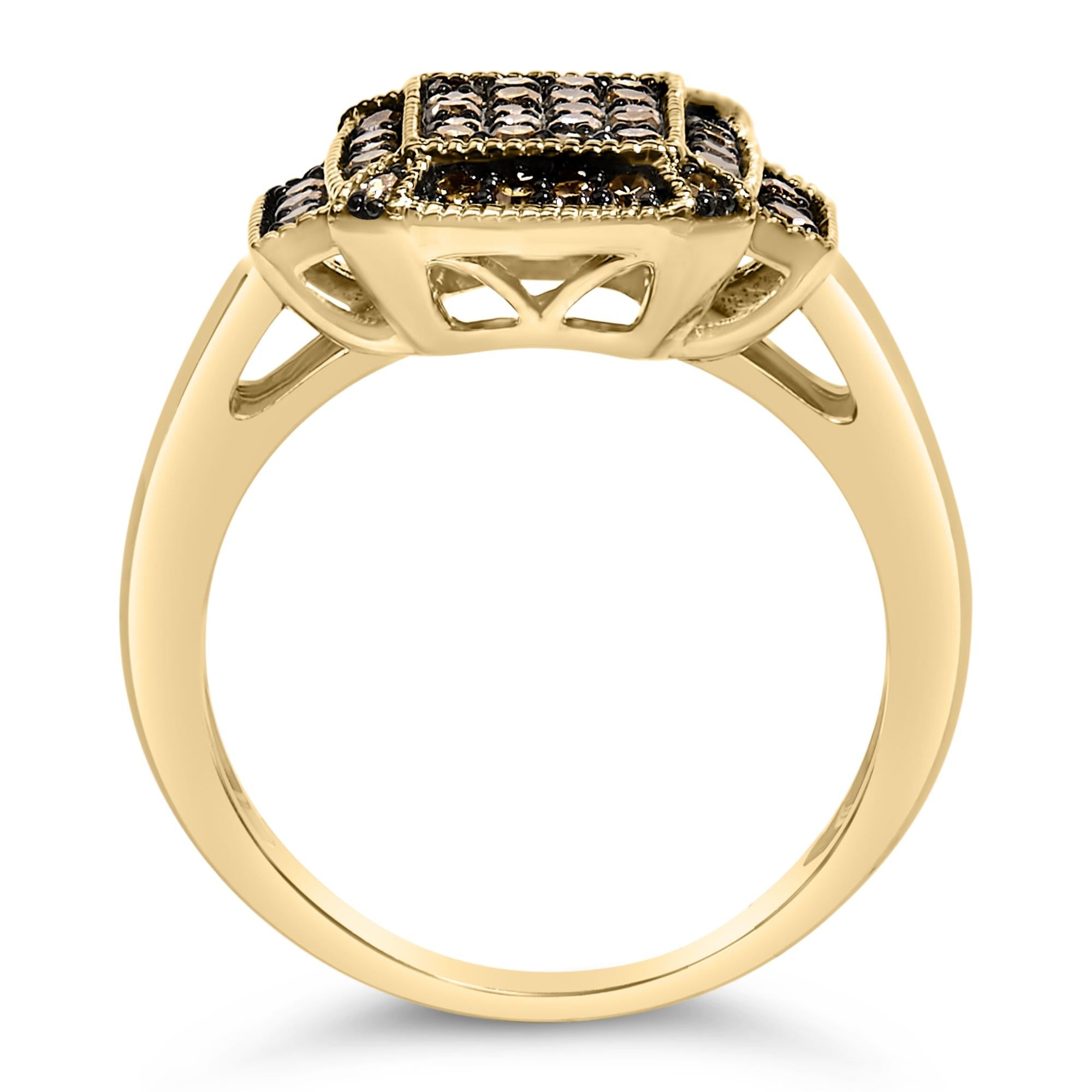 Anillo de compromiso con diamantes color champán de 1/2 quilates en plata de ley 925 bañada en oro amarillo de 10 quilates - Friggin Jewelry