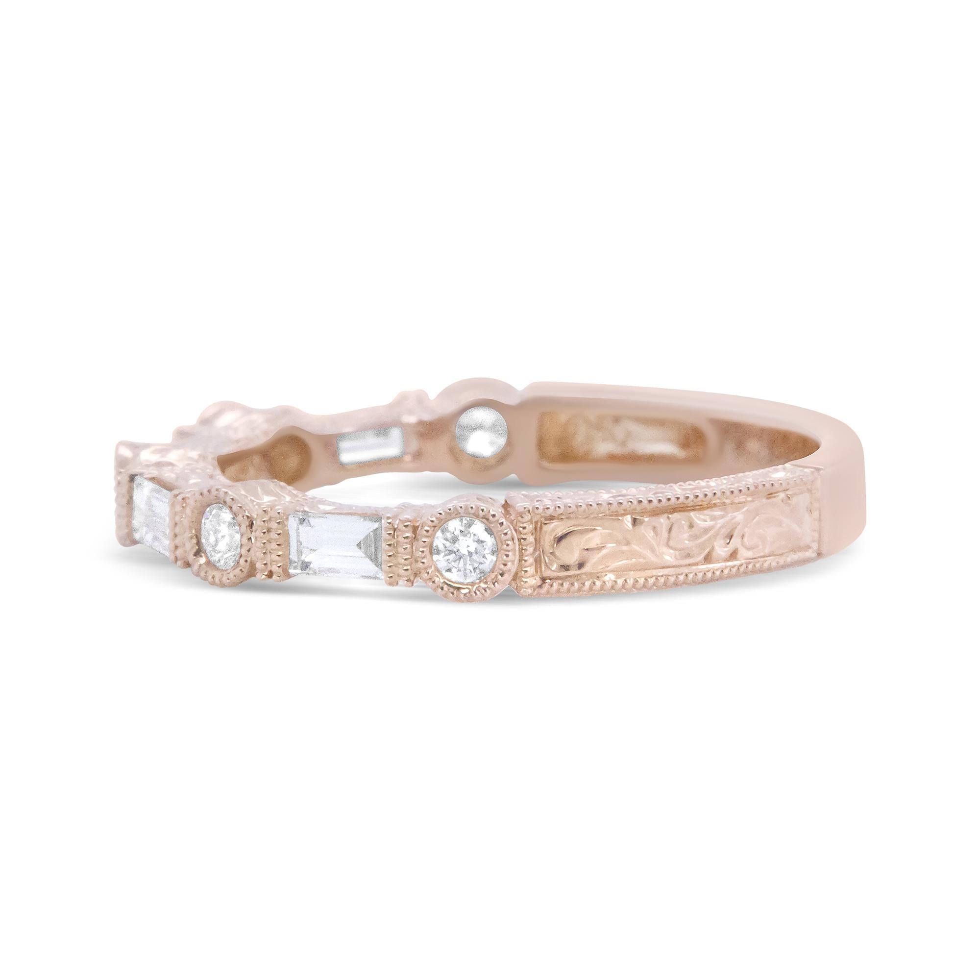 14K Rose Gold 3/8 Cttw Baguette and Round Diamond Bridal Band - (H-I Color, VS1-VS2 Clarity) - Friggin Jewelry