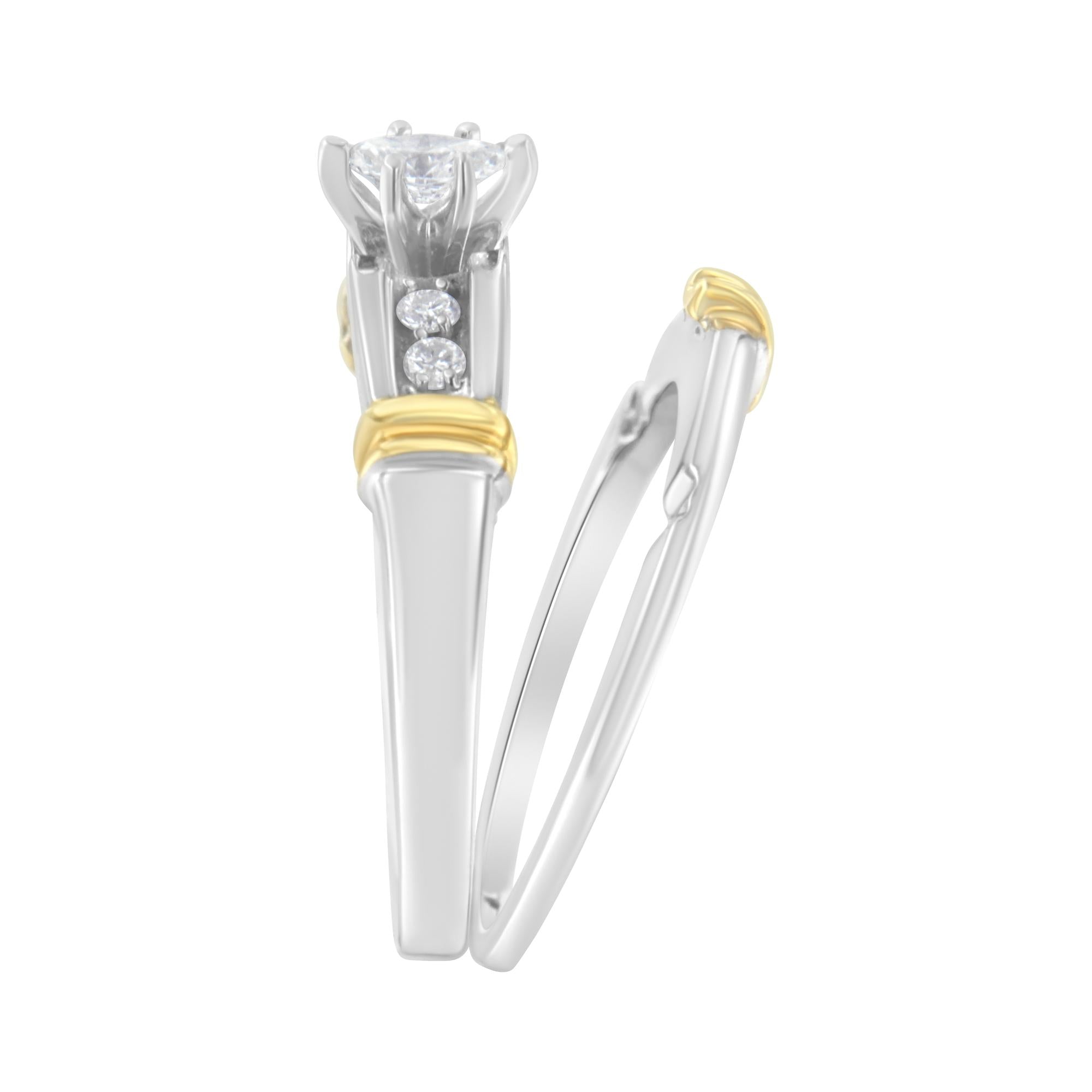 14K Yellow and White Gold 1/3 Cttw Marquise Diamond Cocktail Engagement Ring Set (H-I Color, SI1-SI2 Clarity) - Friggin Jewelry