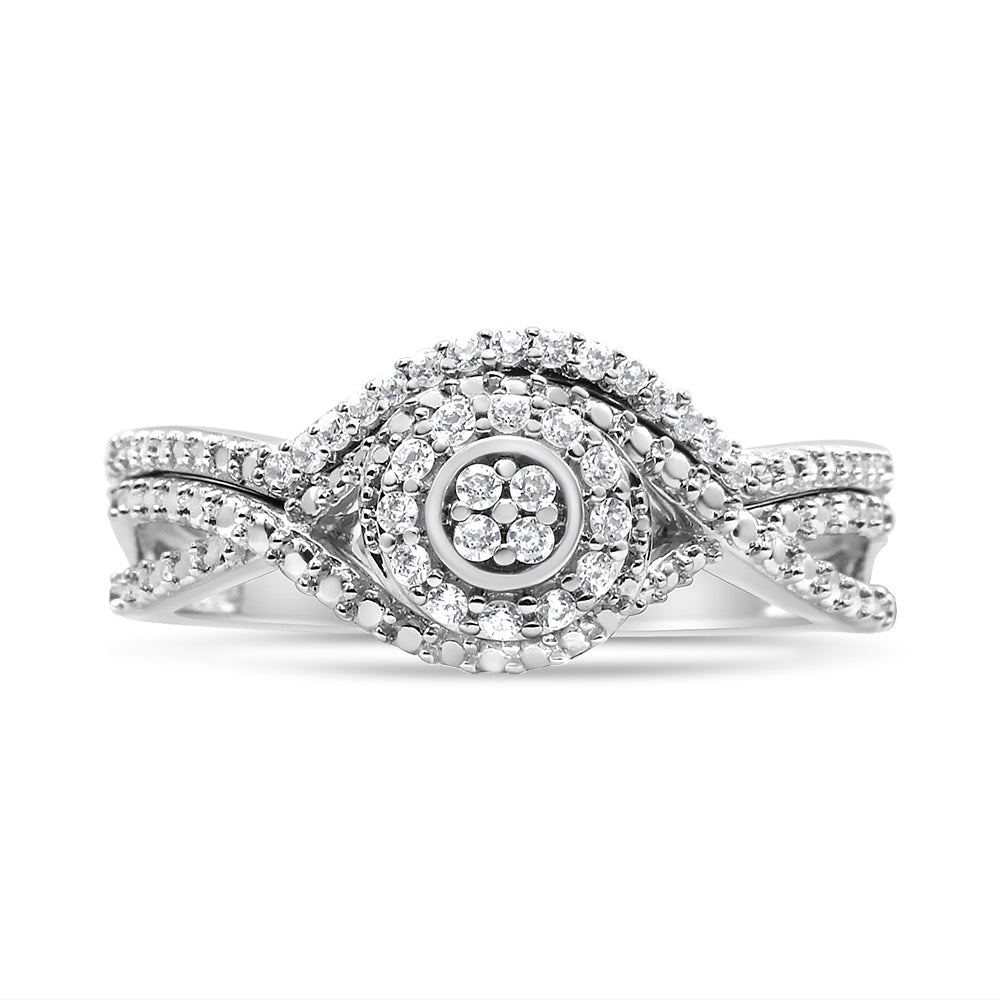 Anillo nupcial con halo compuesto de diamantes de 1/6 quilates y cuerpo dividido en plata de ley 925 (color IJ, claridad I3) - Friggin Jewelry