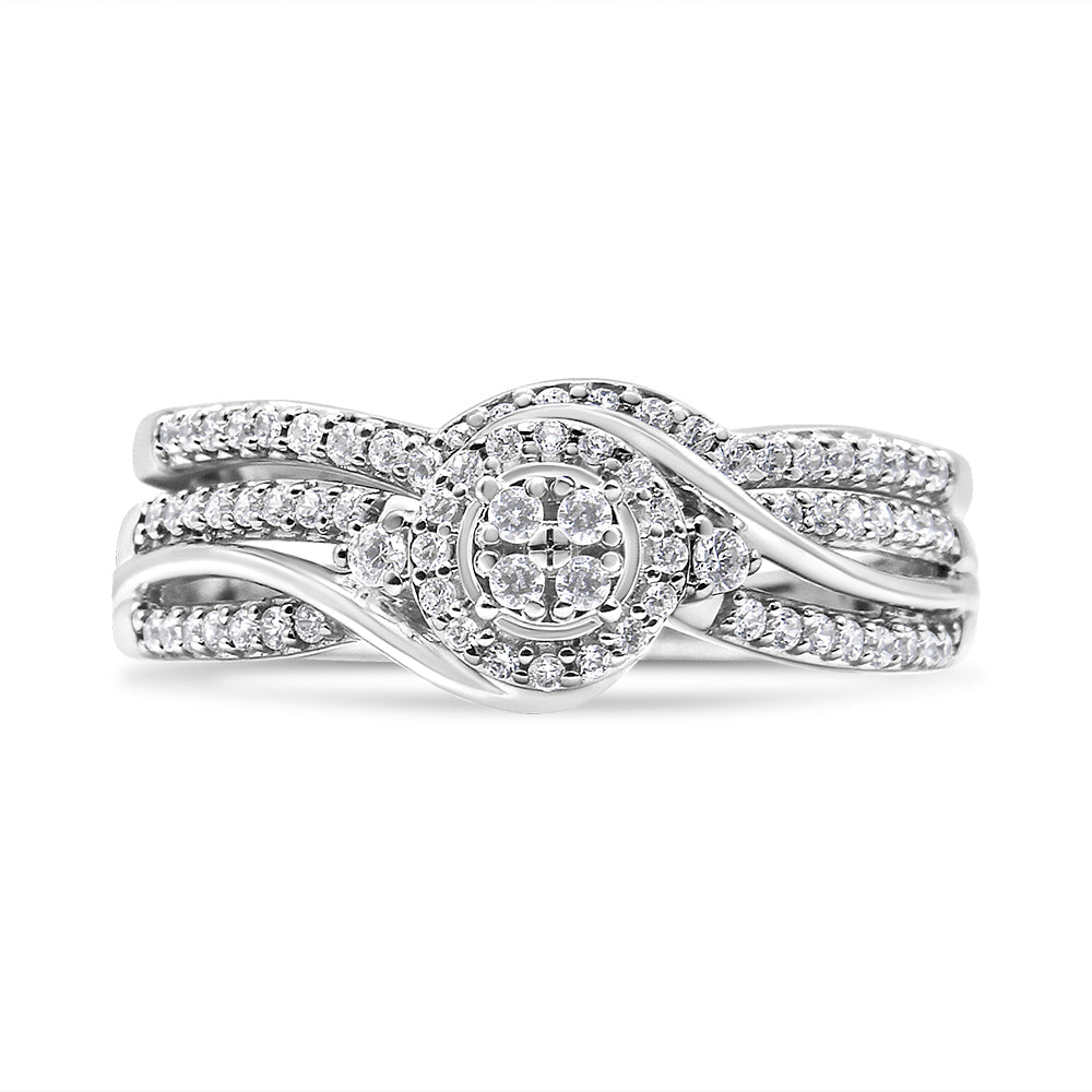 Anillo y alianza nupcial de plata de ley 925 con diamante compuesto de 1/3 quilates (color IJ, claridad I2-I3) - Friggin Jewelry