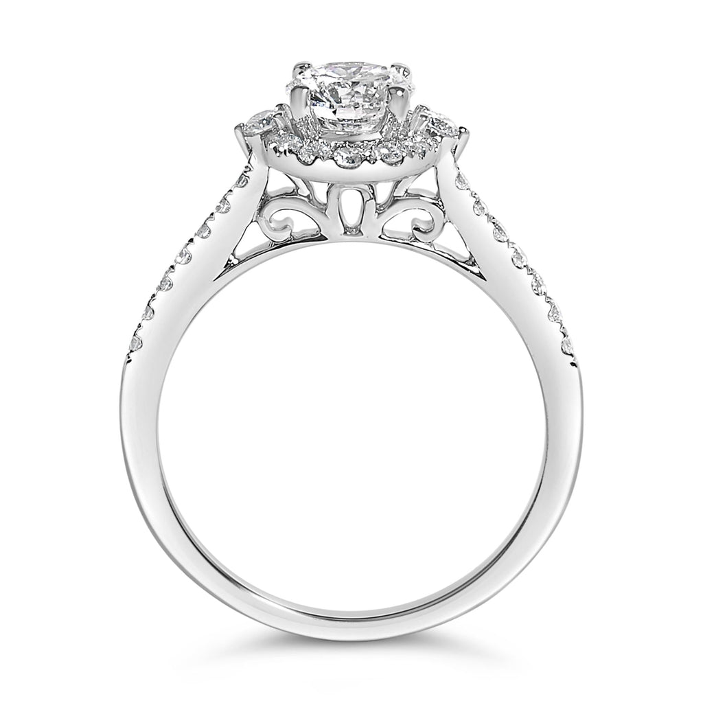 Anello di fidanzamento con alone ovale in oro bianco 14 carati con diamanti coltivati ​​in laboratorio da 1,00 ct (colore FG, purezza VS1-VS2) - Friggin Jewelry