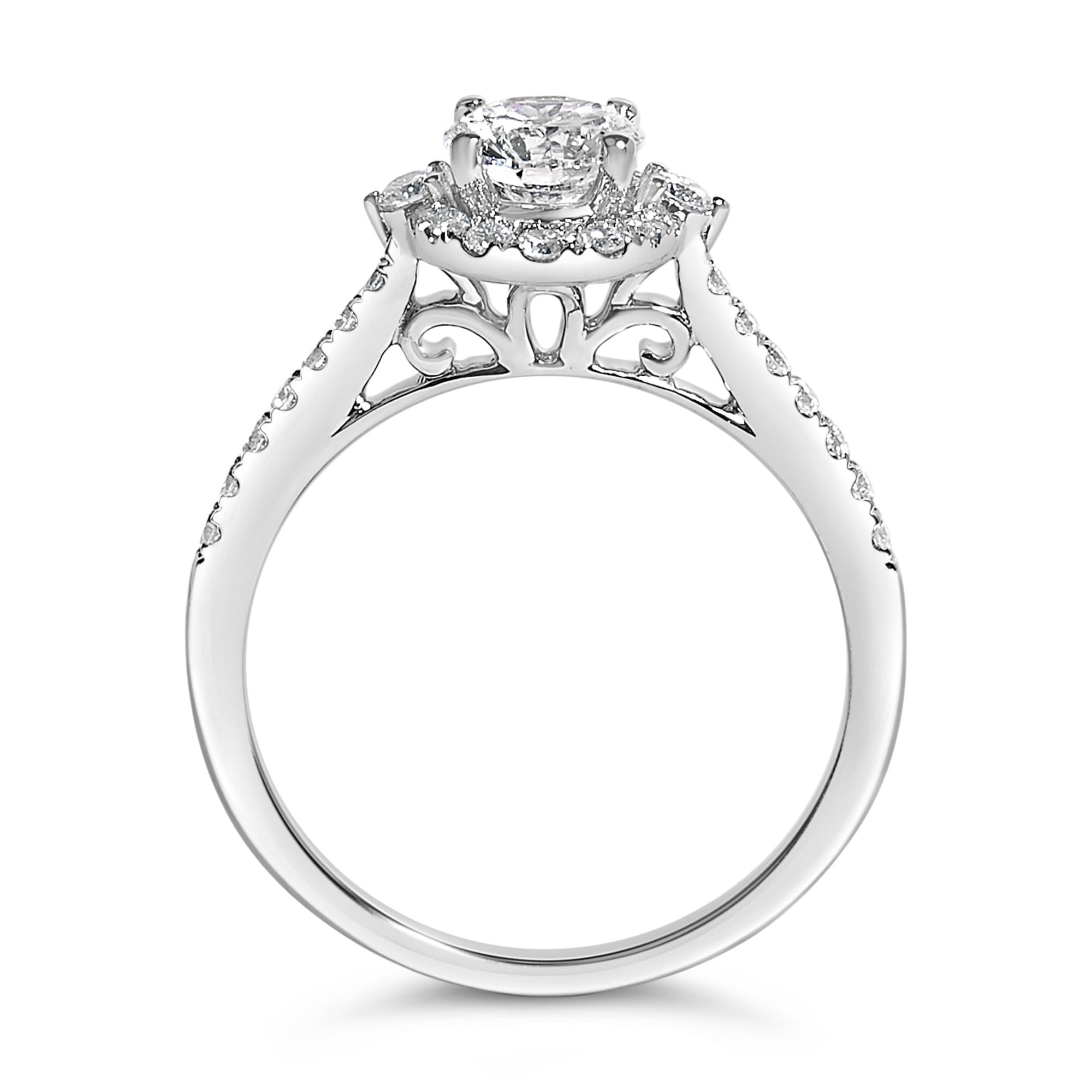 Anello di fidanzamento con alone ovale in oro bianco 14 carati con diamanti coltivati ​​in laboratorio da 1,00 ct (colore FG, purezza VS1-VS2) - Friggin Jewelry