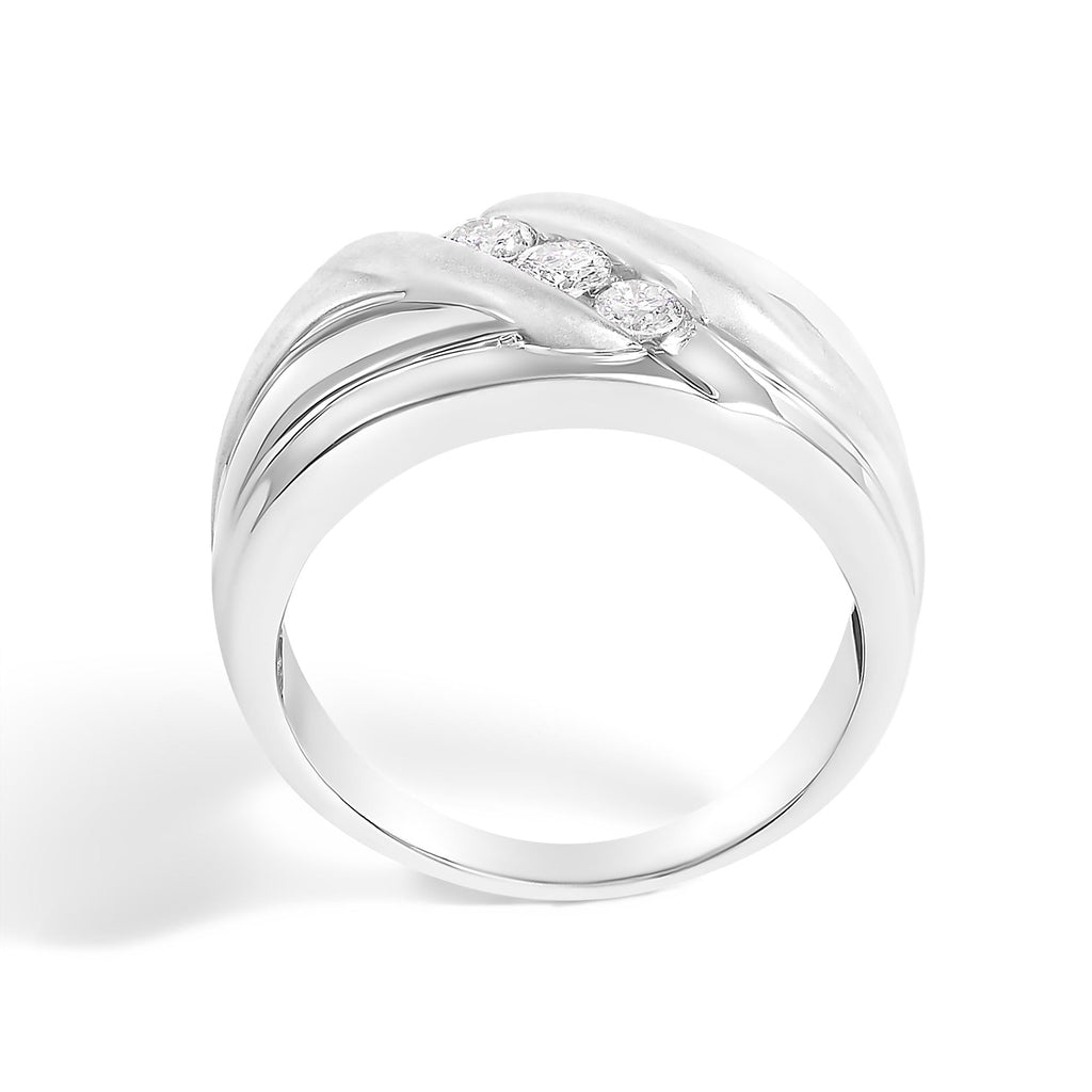 Anillo de plata de ley 925 para hombre con diamantes de 1/2 quilates y 3 piedras engastadas en canal - Friggin Jewelry