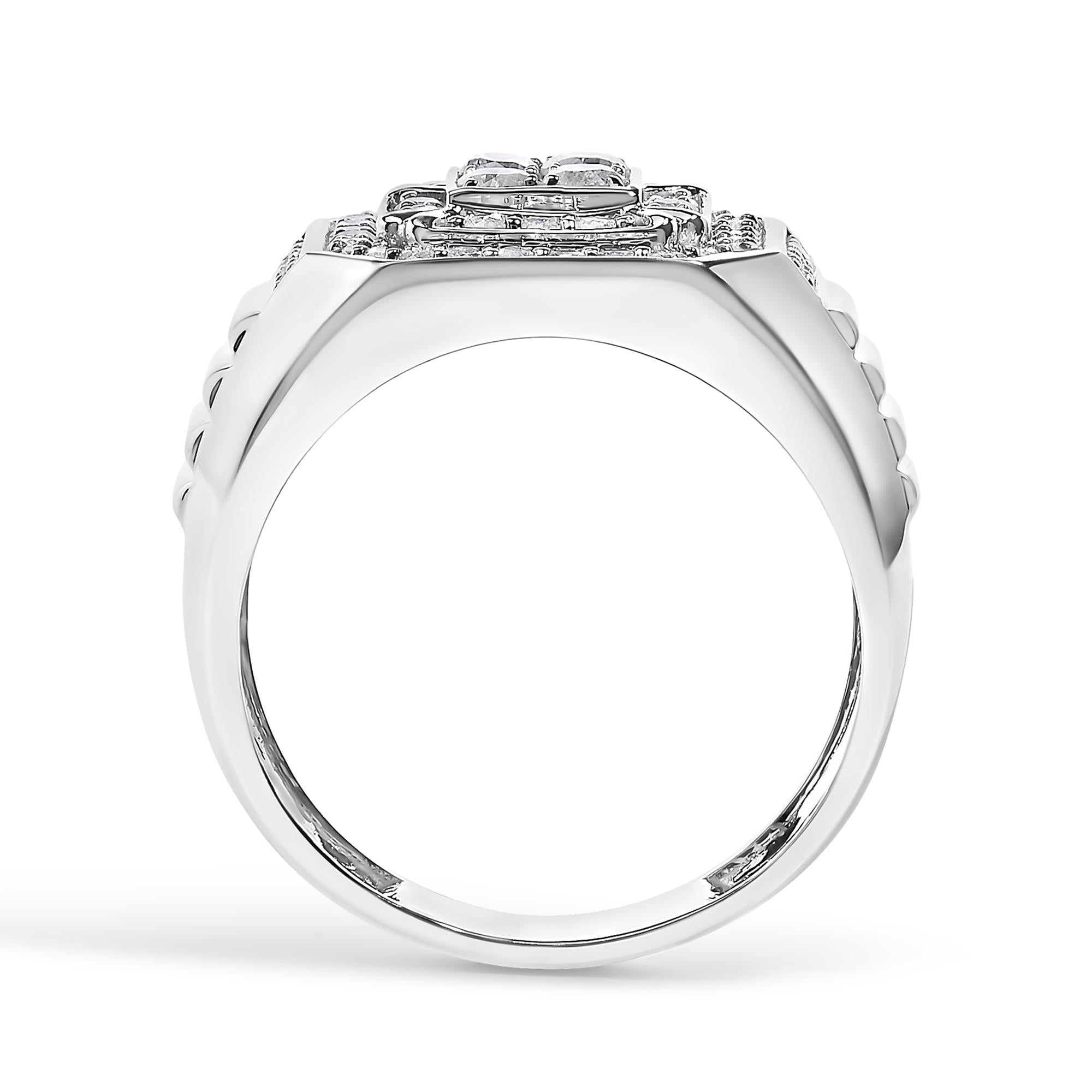 Men's 10K White Gold 1.00 Cttw Diamond Octagonal Signet Style Band Ring (I-J Color, I1-I2 Clarity) - Friggin Jewelry