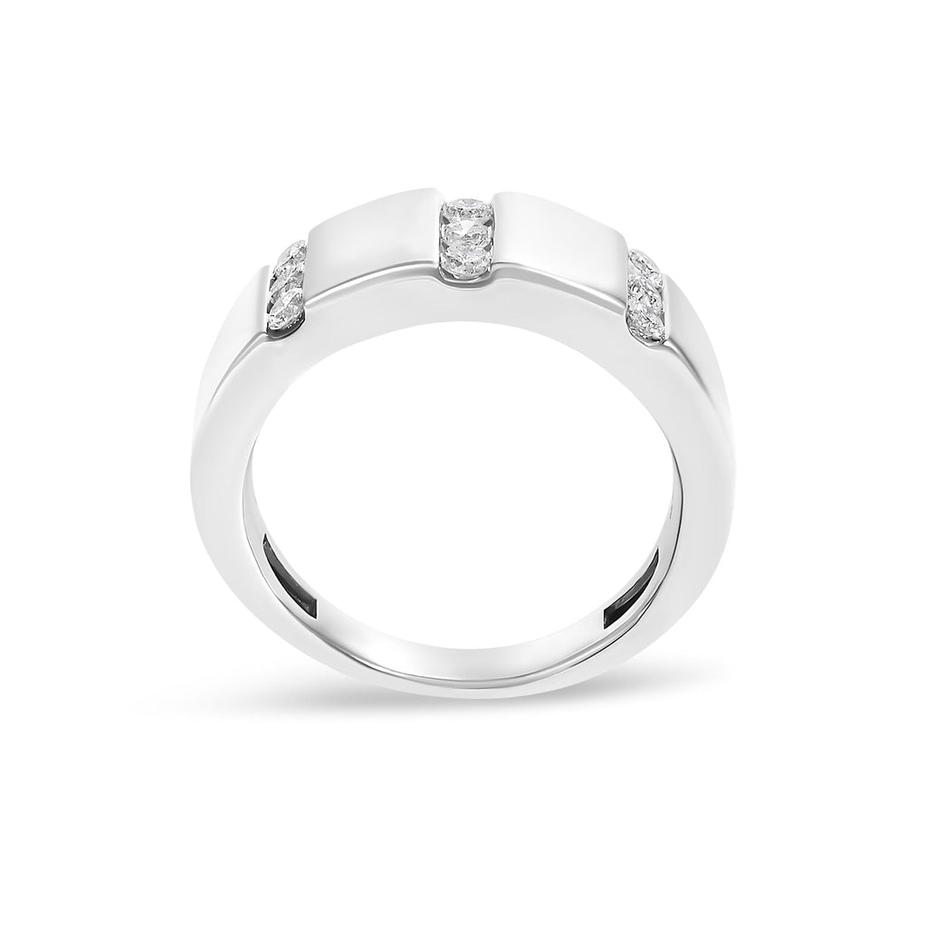 Anillo de plata de ley 925 para hombre con tres filas de diamantes de 1/2 quilates (color HI, claridad I1-I2) - Friggin Jewelry
