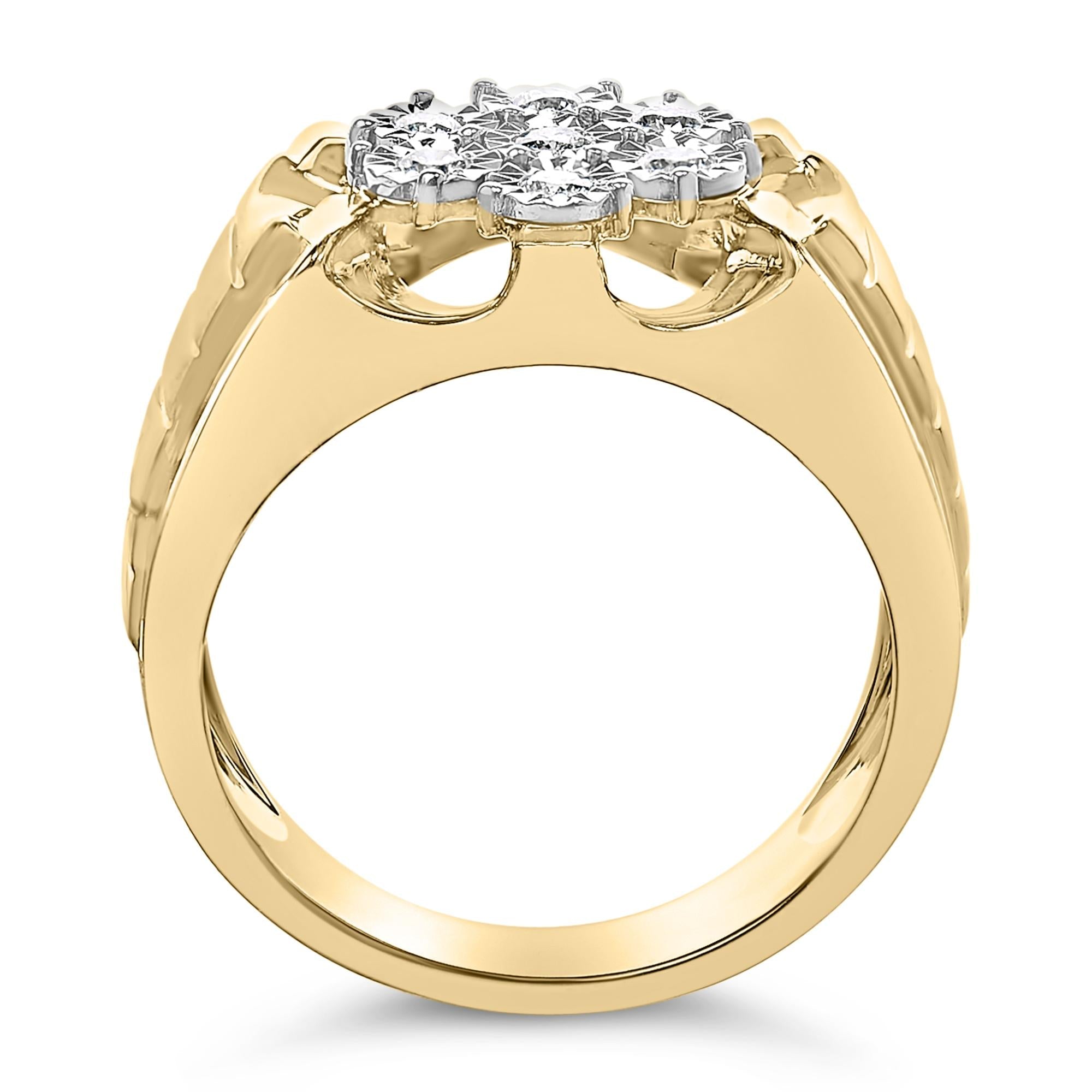 Anillo de diamantes florales engastados milagros de 1/3 ct en plata de ley 925 bañada en oro amarillo de 14 quilates (color IJ, claridad I1-I2) - Friggin Jewelry