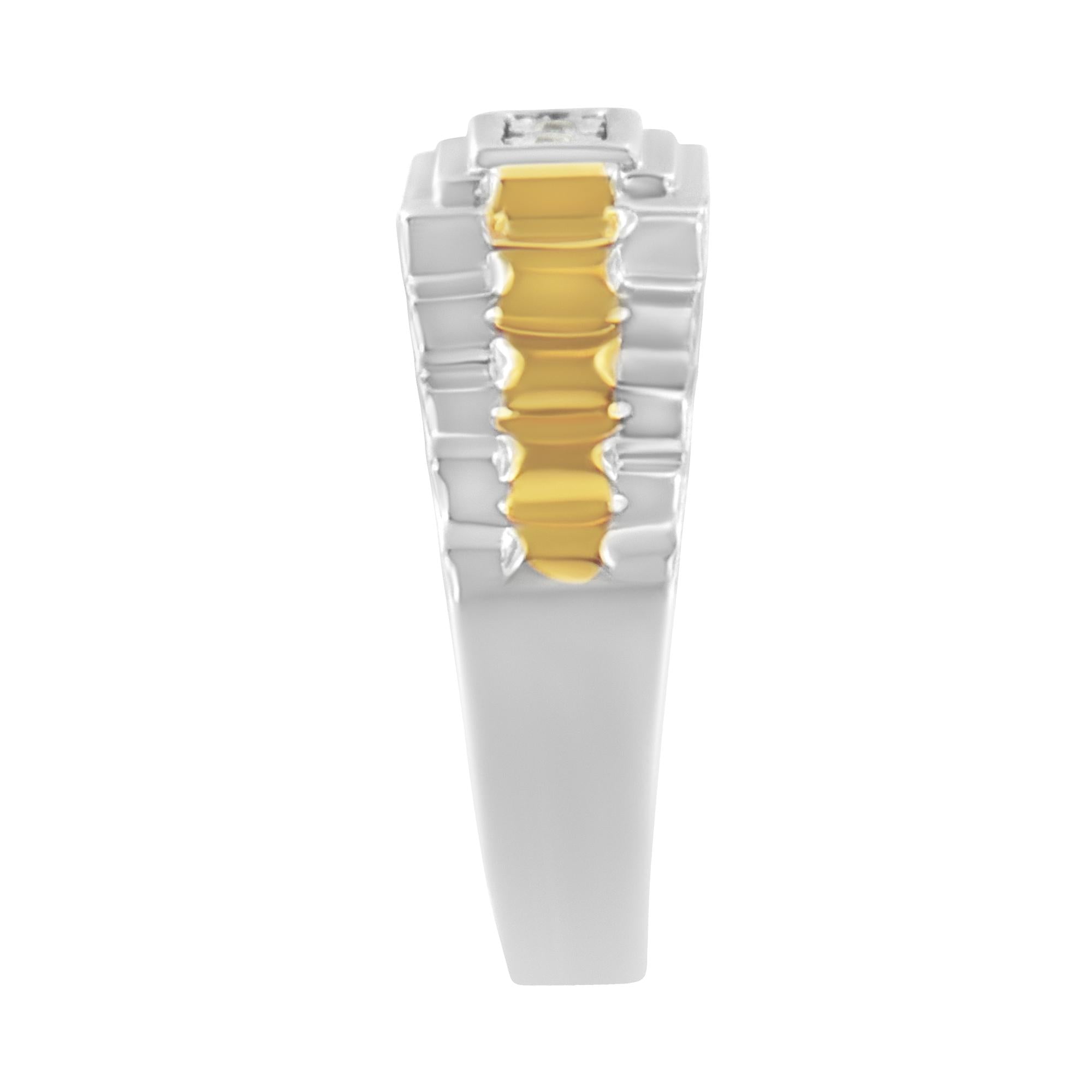 10K Yellow Gold Plated .925 Sterling Silver Diamond Accent Miracle-Set 3 Stone Ridged Band Gentlemen's Fashion Ring (I-J Color, I2-I3 Clarity) - Friggin Jewelry