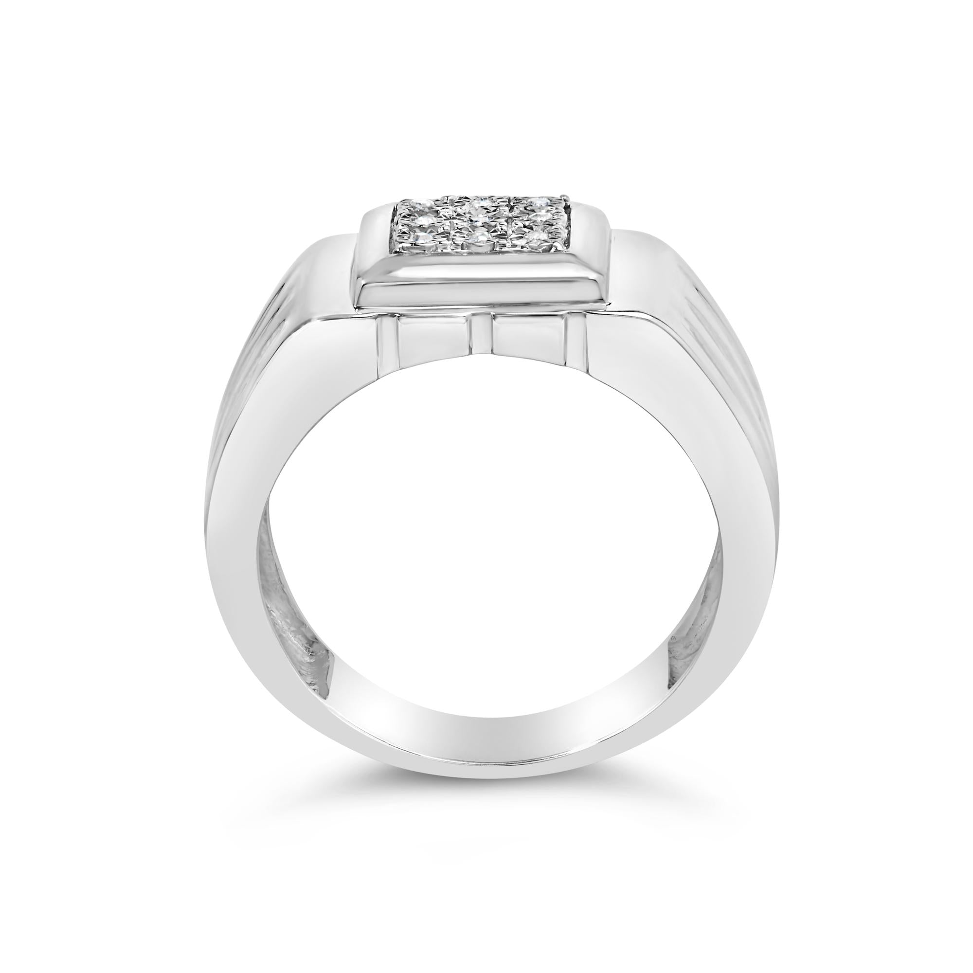 .925 Sterling Silver Diamond Accent Miracle-Set 9 Stone Ridged Band Gentlemen's Fashion Ring (I-J Color, I3 Clarity) - Size 10 - Friggin Jewelry