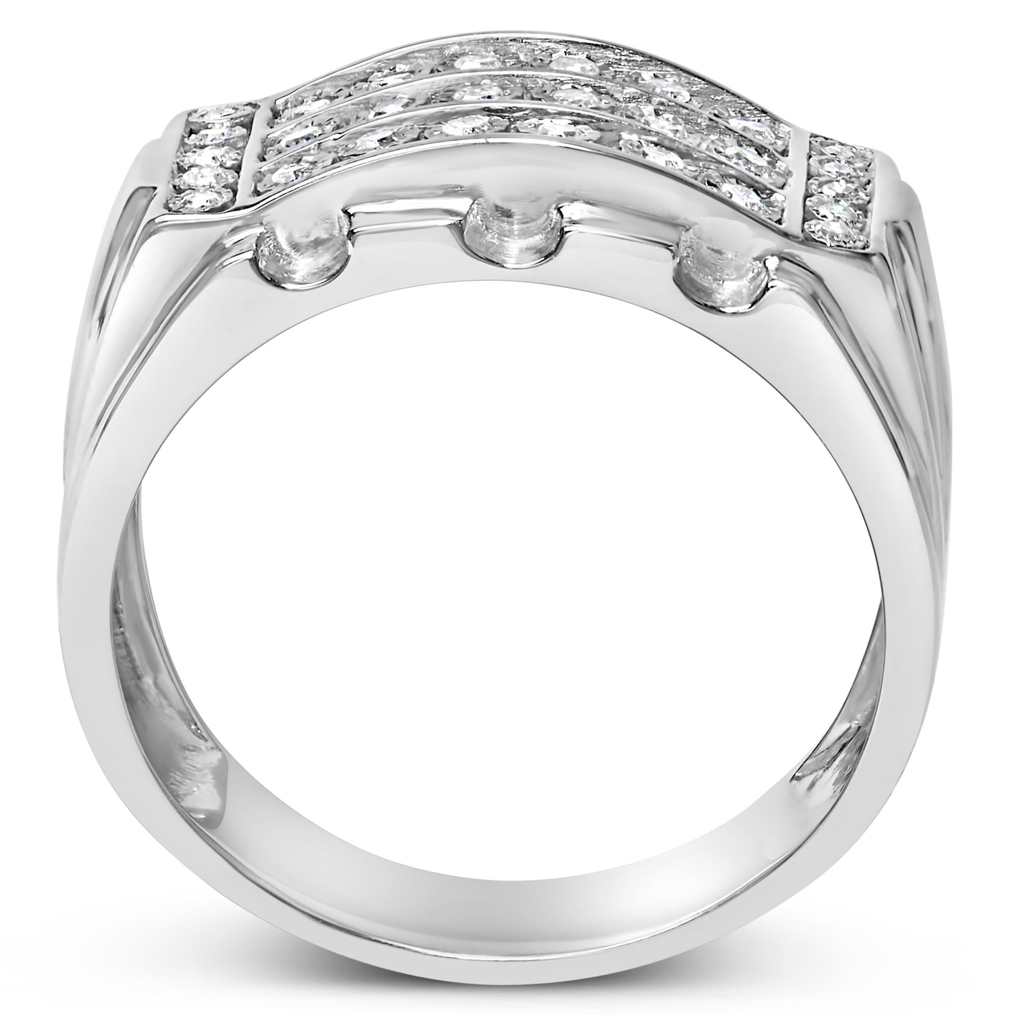 .925 Sterling Silver 1/4 Cttw Diamond Three Row Channel Band Ring (I-J Color, I3 Clarity) - Size 10 - Friggin Jewelry