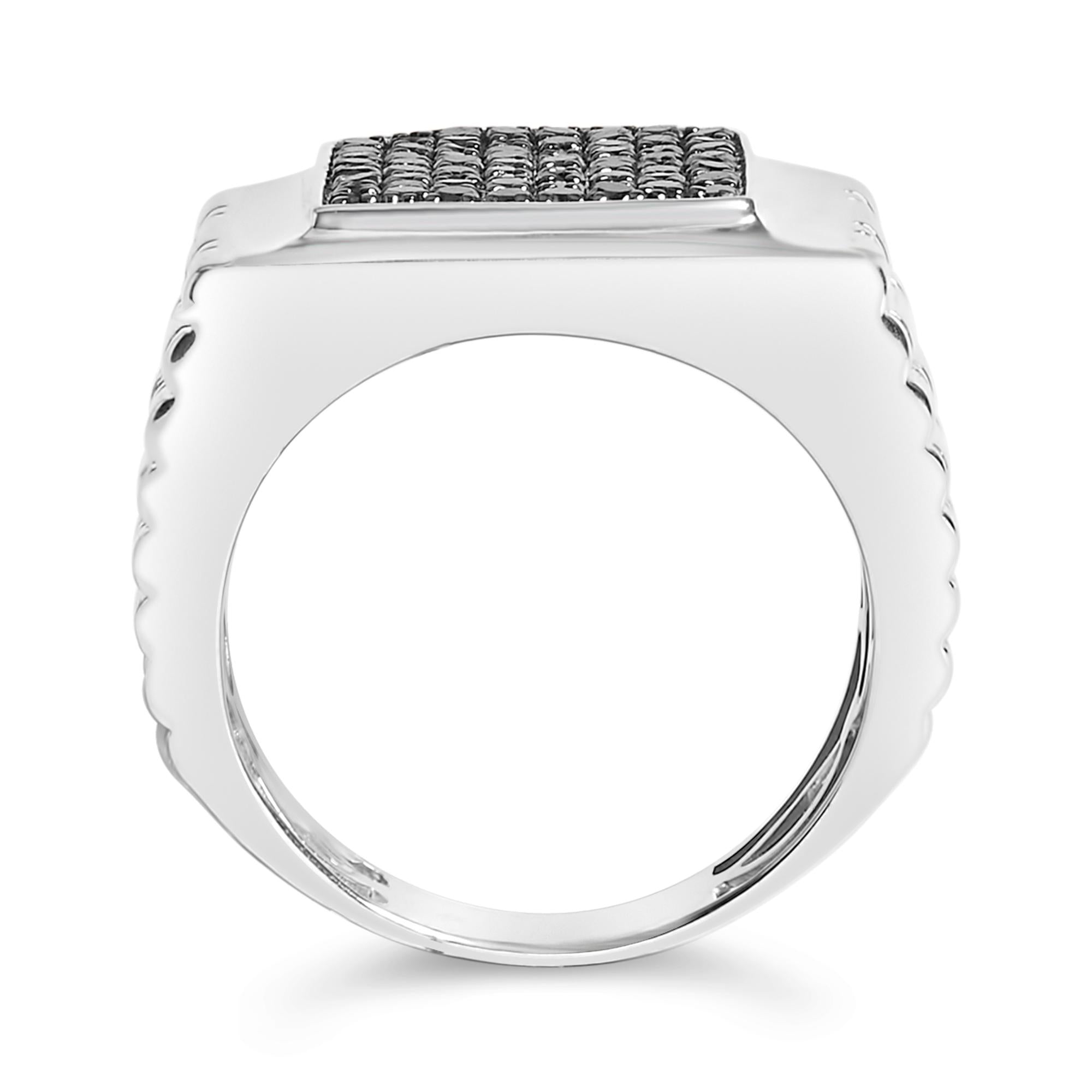 .925 Sterling Silver 1 1/4 Cttw Treated Black Diamond Cluster Men's Band Ring (Black Color, I2-I3 Clarity) - Friggin Jewelry