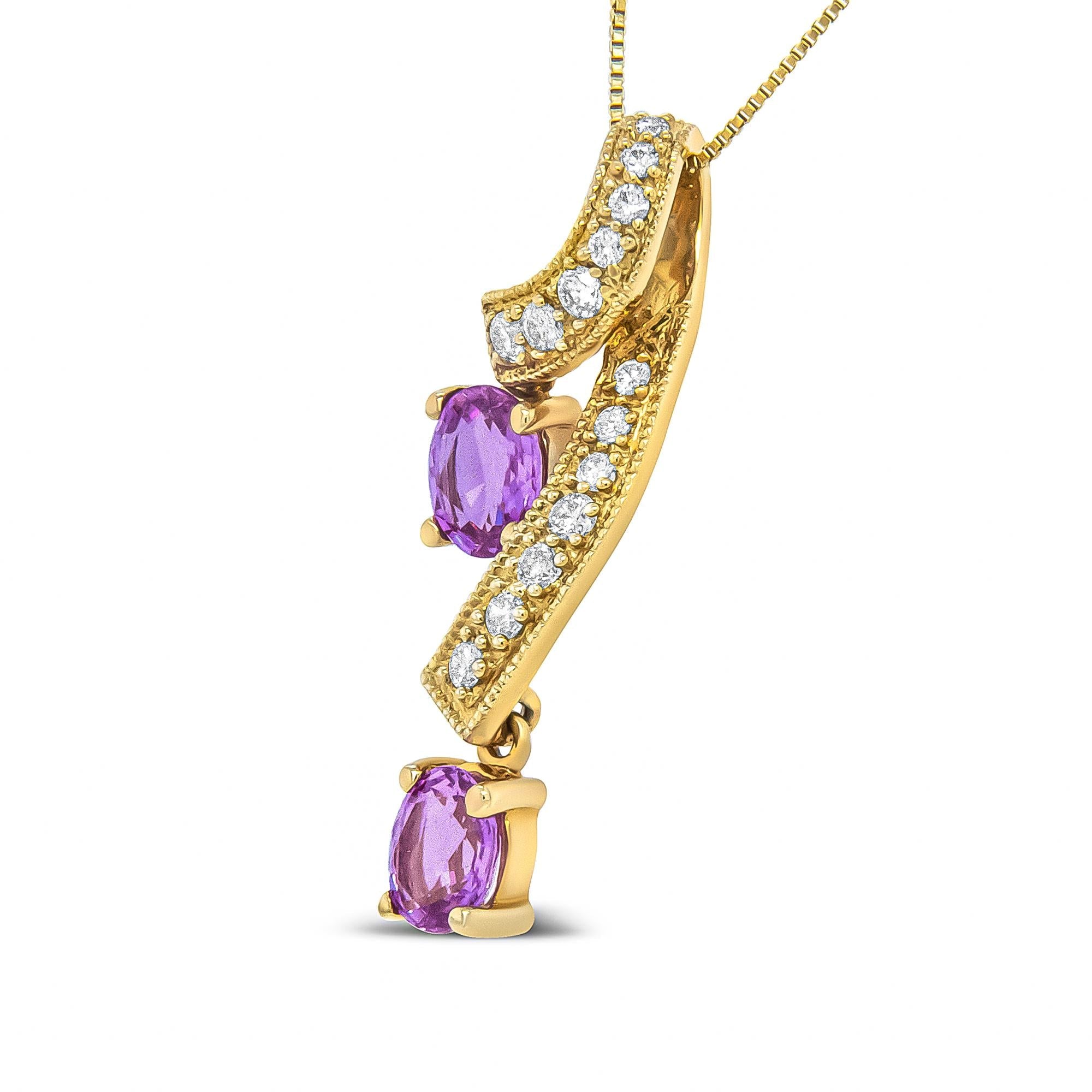 14K Yellow Gold 6x4mm Oval Pink Sapphire and 1/5 Cttw Round Diamond Pendant Necklace - (H-I Color, SI1-SI2 Clarity) - Friggin Jewelry