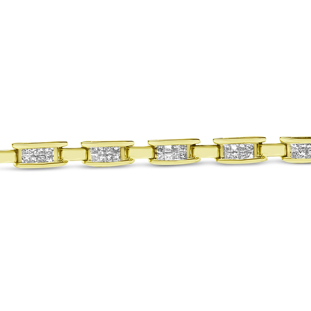 10K Yellow Gold 2.0 Cttw Invisible-Set Princess Cut Diamond Rectangular Link Bracelet (I-J Color, SI2-I1 Clarity) - 7" - Friggin Jewelry Premium