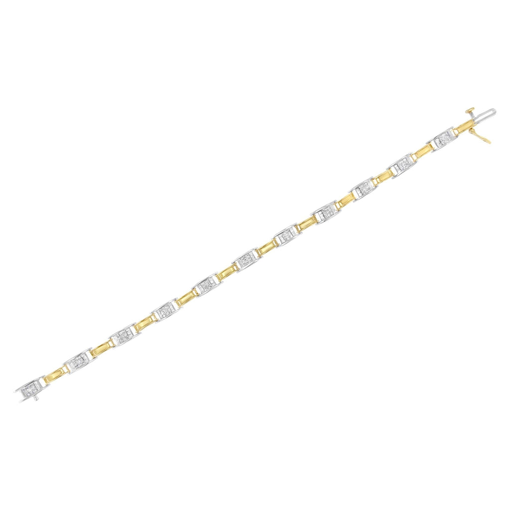 Bracciale a catena con maglie in oro bicolore 14K e diamanti taglio principessa da 1,00 ct, lunghezza 7 pollici (colore HI, purezza SI1-SI2) - Friggin Jewelry