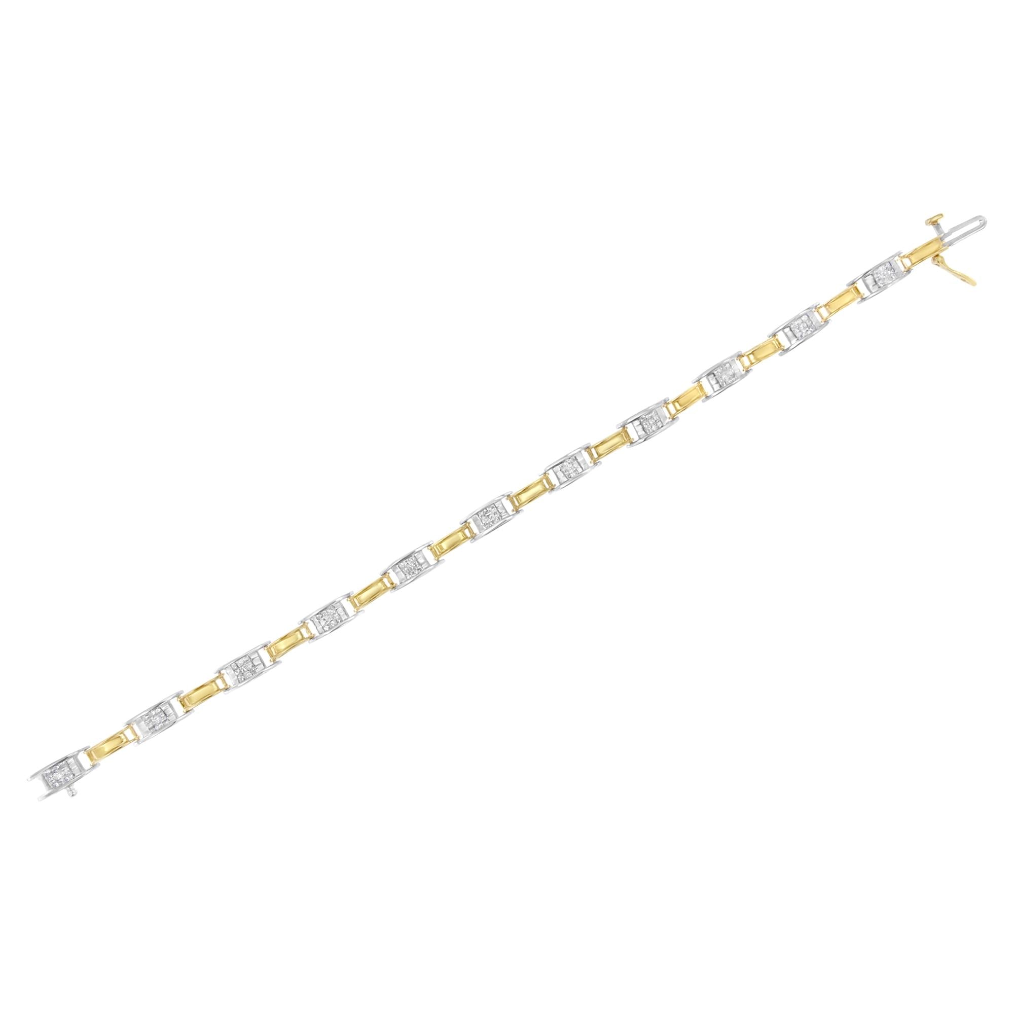14K Two-Tone Gold 1.00 Cttw Princess-Cut Diamond Chain Link 7" Bracelet (H-I Color, SI1-SI2 Clarity) - Friggin Jewelry Premium
