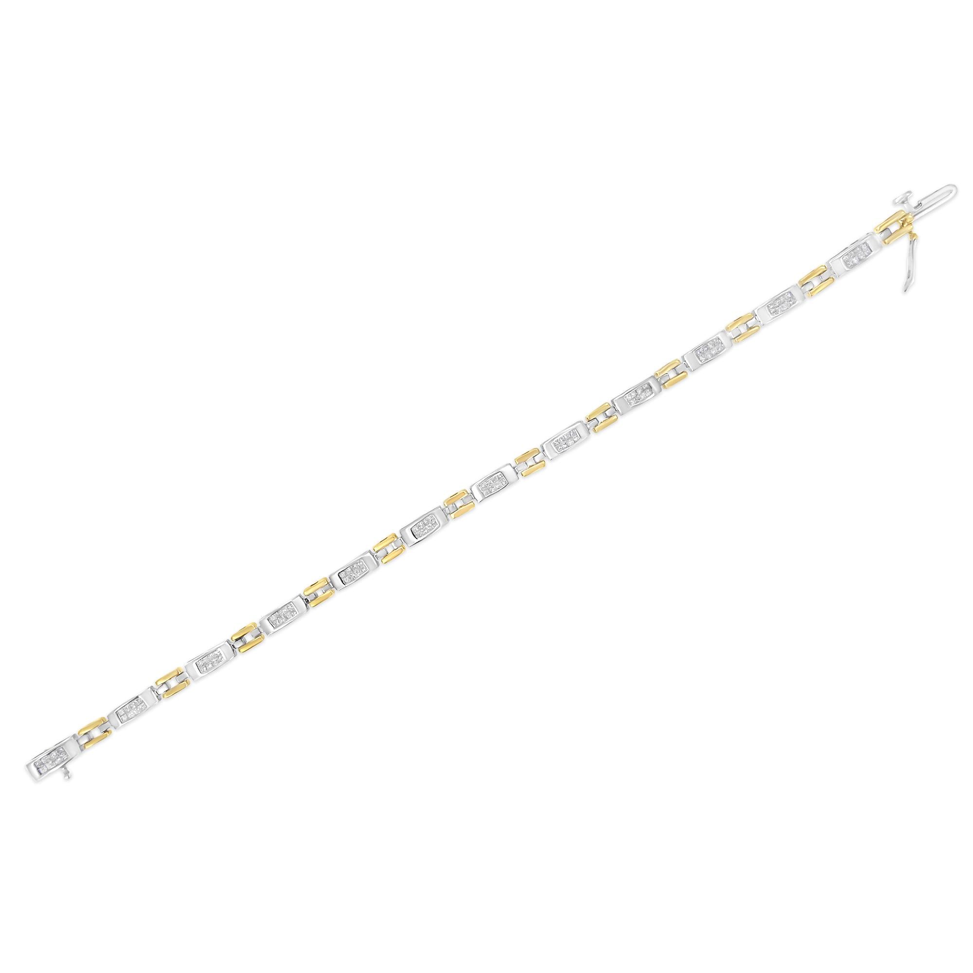 Bracciale Geo Link in oro bicolore 10K con diamanti taglio principessa (1,00 cttw, colore HI, purezza SI1-SI2) - Friggin Jewelry