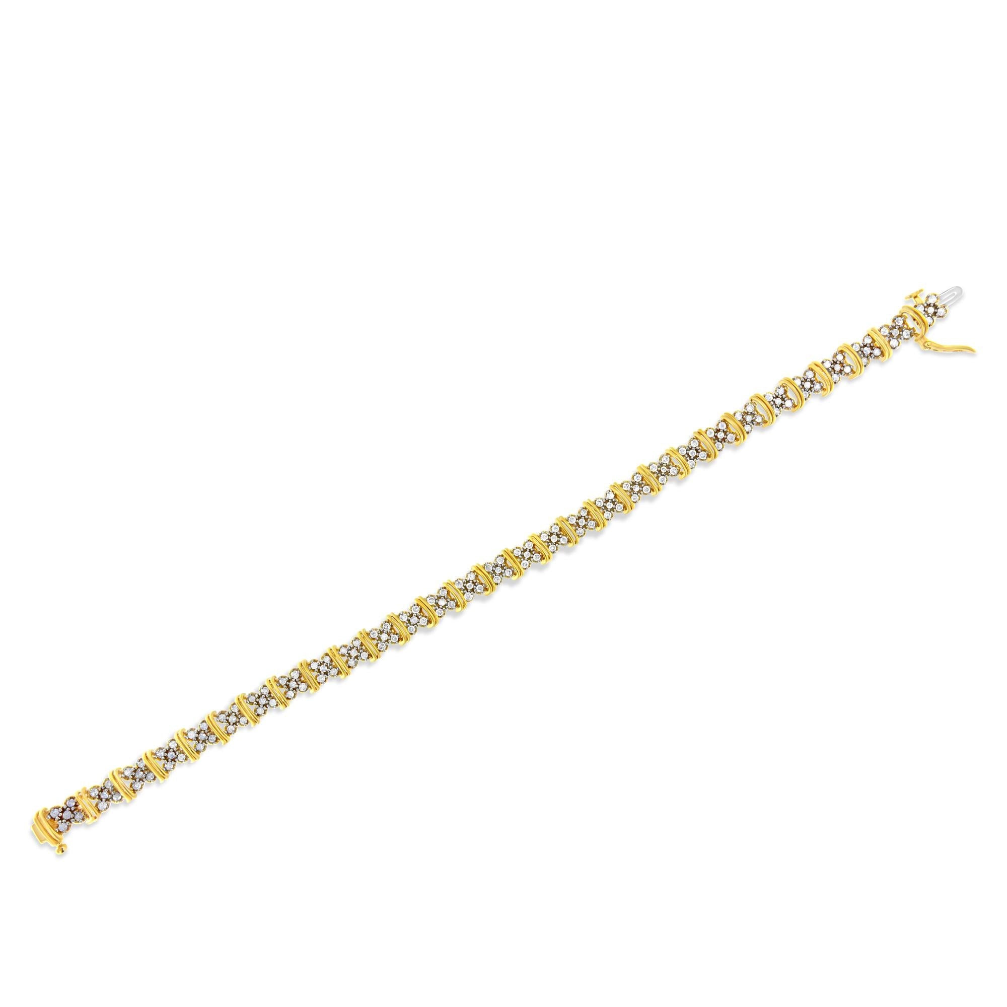 Bracciale a maglie a forma di "X" con diamanti rotondi da 2,0 ct, placcato oro giallo 10K e argento sterling 925 (colore HI, purezza I3) - 7" - Friggin Jewelry