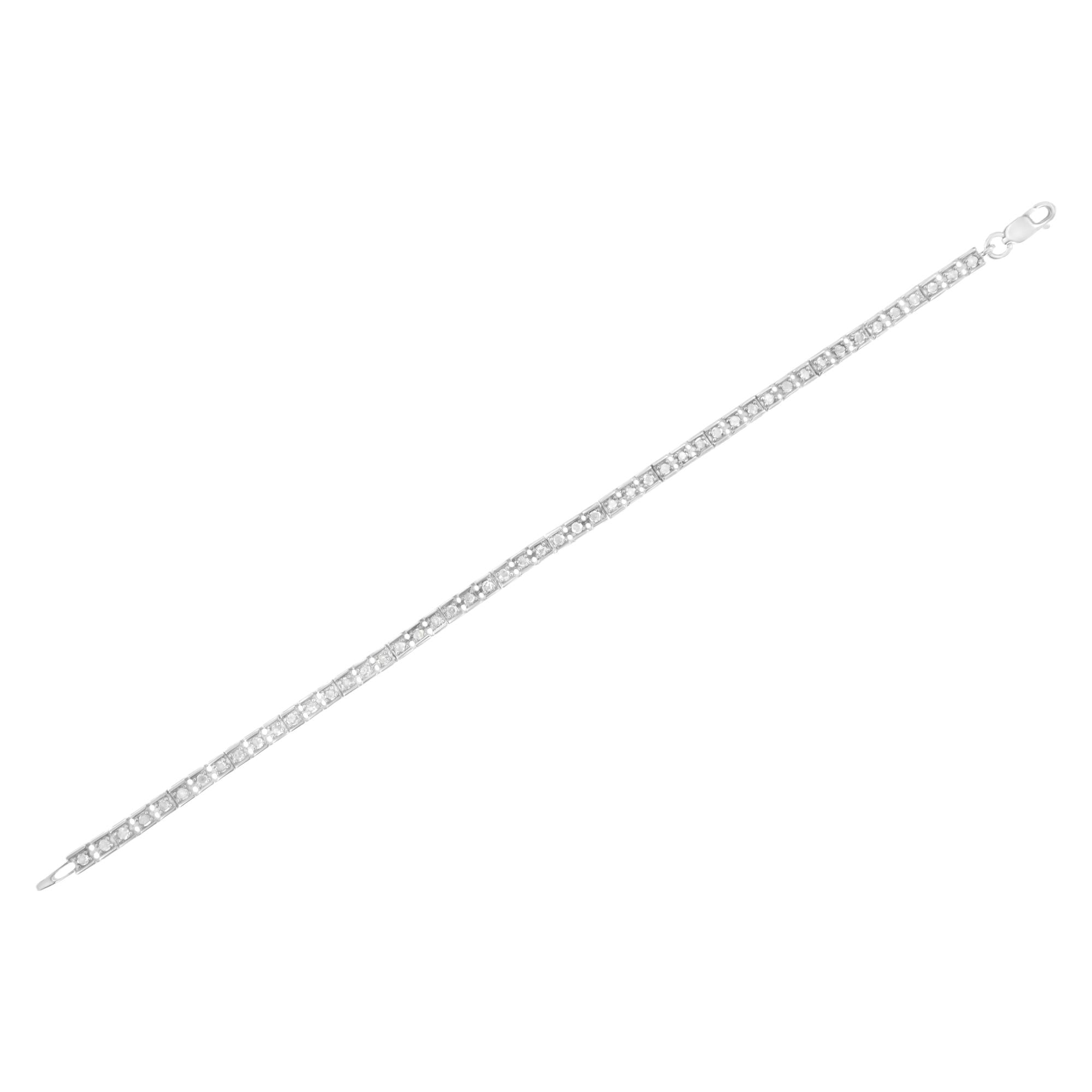 .925 Sterling Silver 1.0 Cttw Diamond Square Hybrid Link 7" Tennis Bracelet (I-J Color, I2-I3 Clarity) - Friggin Jewelry