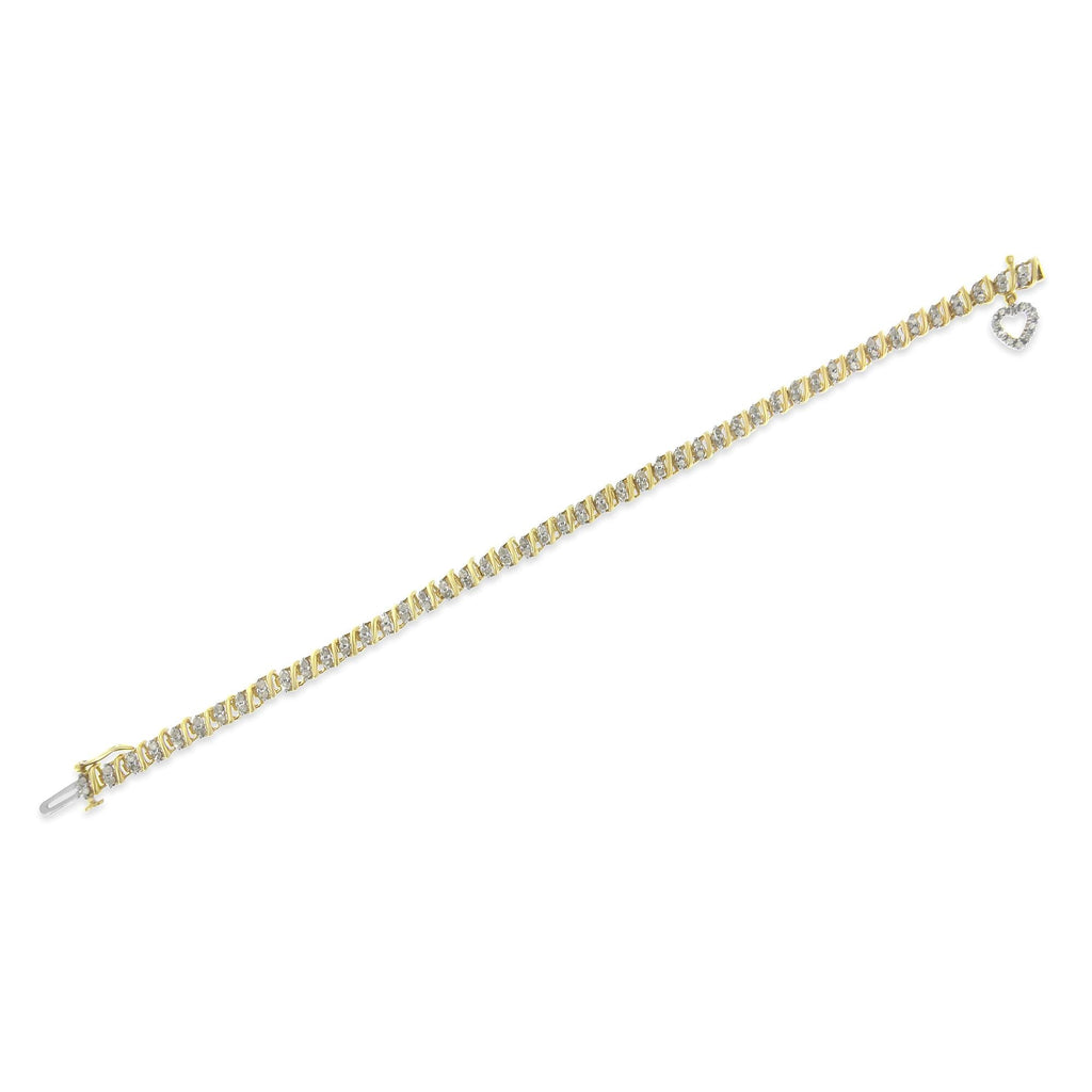 Bracciale a maglie da 7" con ciondolo a forma di cuore in oro giallo 10K e argento sterling 925 da 2,0 ct (colore IJ, purezza I3) - Friggin Jewelry