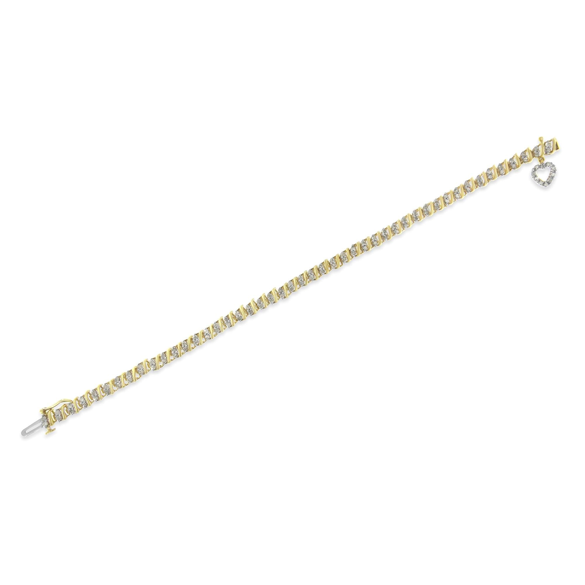 Bracciale a maglie da 7" con ciondolo a forma di cuore in oro giallo 10K e argento sterling 925 da 2,0 ct (colore IJ, purezza I3) - Friggin Jewelry