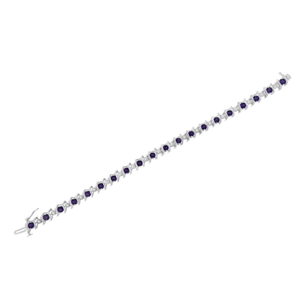 Pulsera de tenis de plata de ley 925 con piedra de nacimiento cultivada en laboratorio y diamantes redondos de 1/6 ct (color HI, claridad I1-I2) - Friggin Jewelry