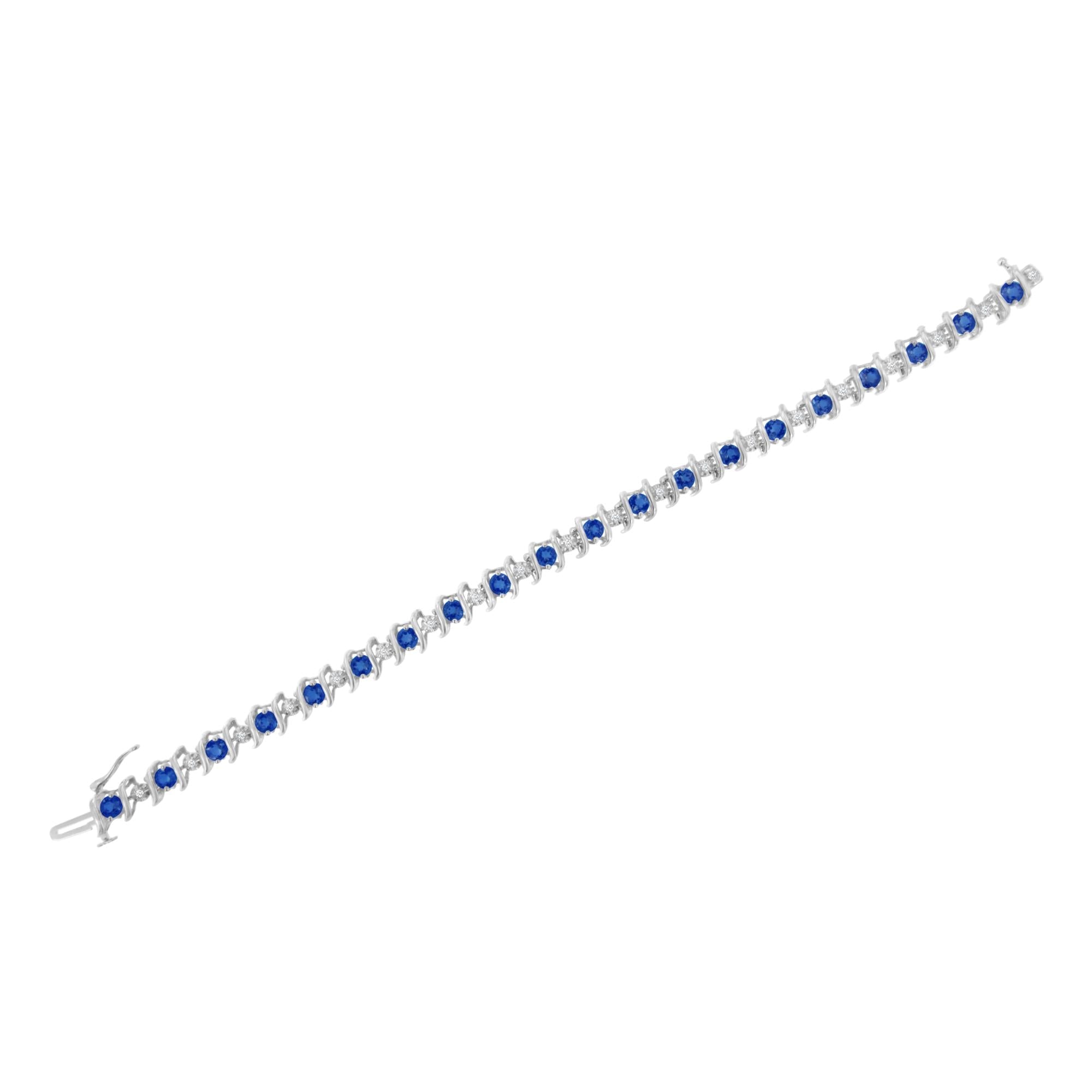 Pulsera de tenis de plata de ley 925 con piedra de nacimiento cultivada en laboratorio y diamantes redondos de 1/6 ct (color HI, claridad I1-I2) - Friggin Jewelry