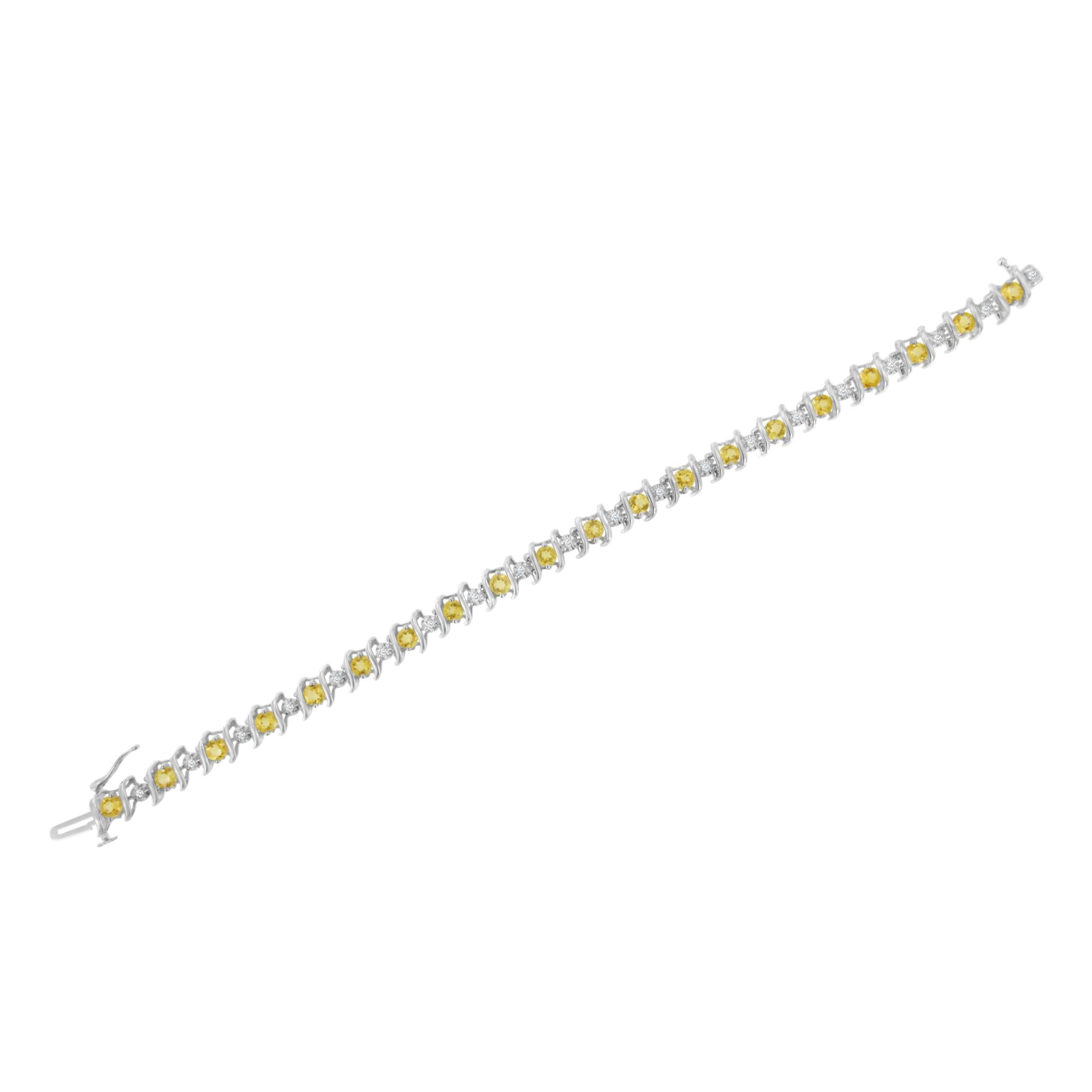 Pulsera de tenis de plata de ley 925 con piedra de nacimiento cultivada en laboratorio y diamantes redondos de 1/6 ct (color HI, claridad I1-I2) - Friggin Jewelry