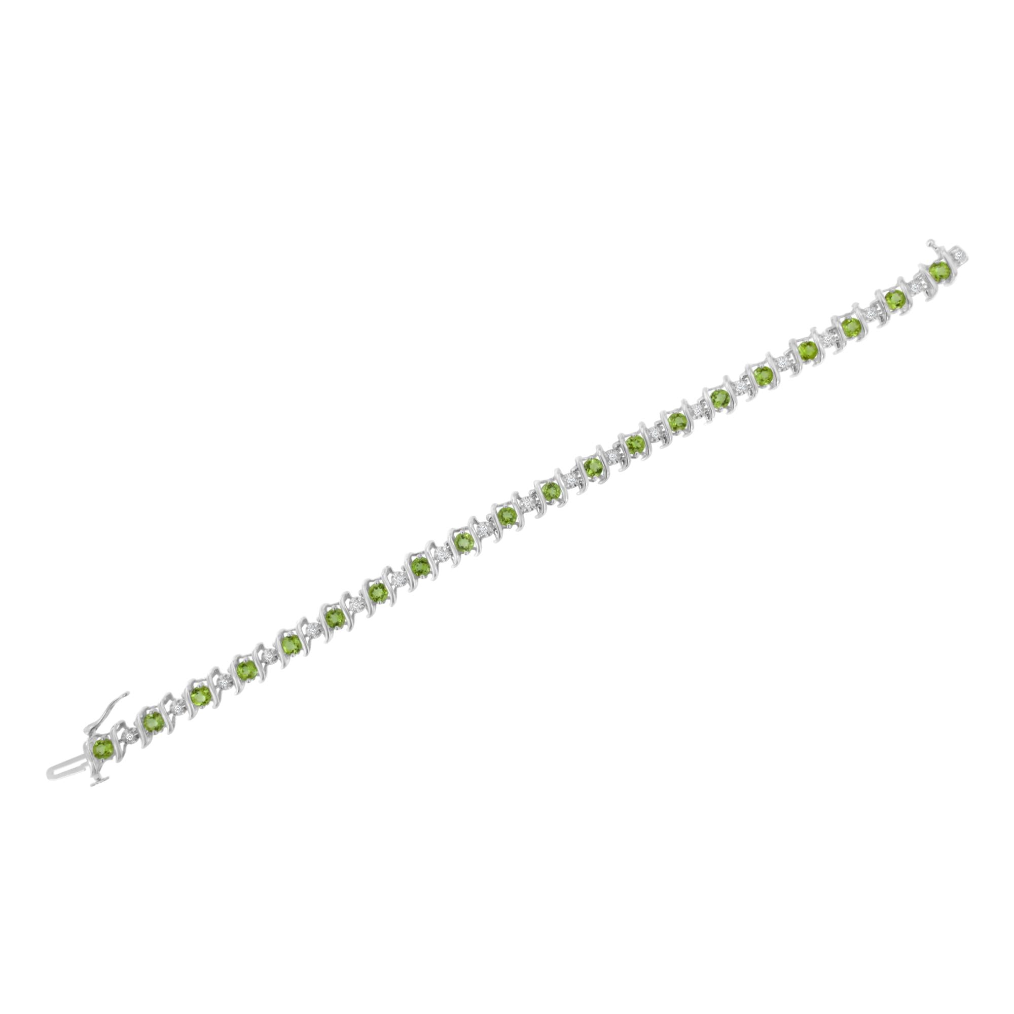 Pulsera de tenis de plata de ley 925 con piedra de nacimiento cultivada en laboratorio y diamantes redondos de 1/6 ct (color HI, claridad I1-I2) - Friggin Jewelry