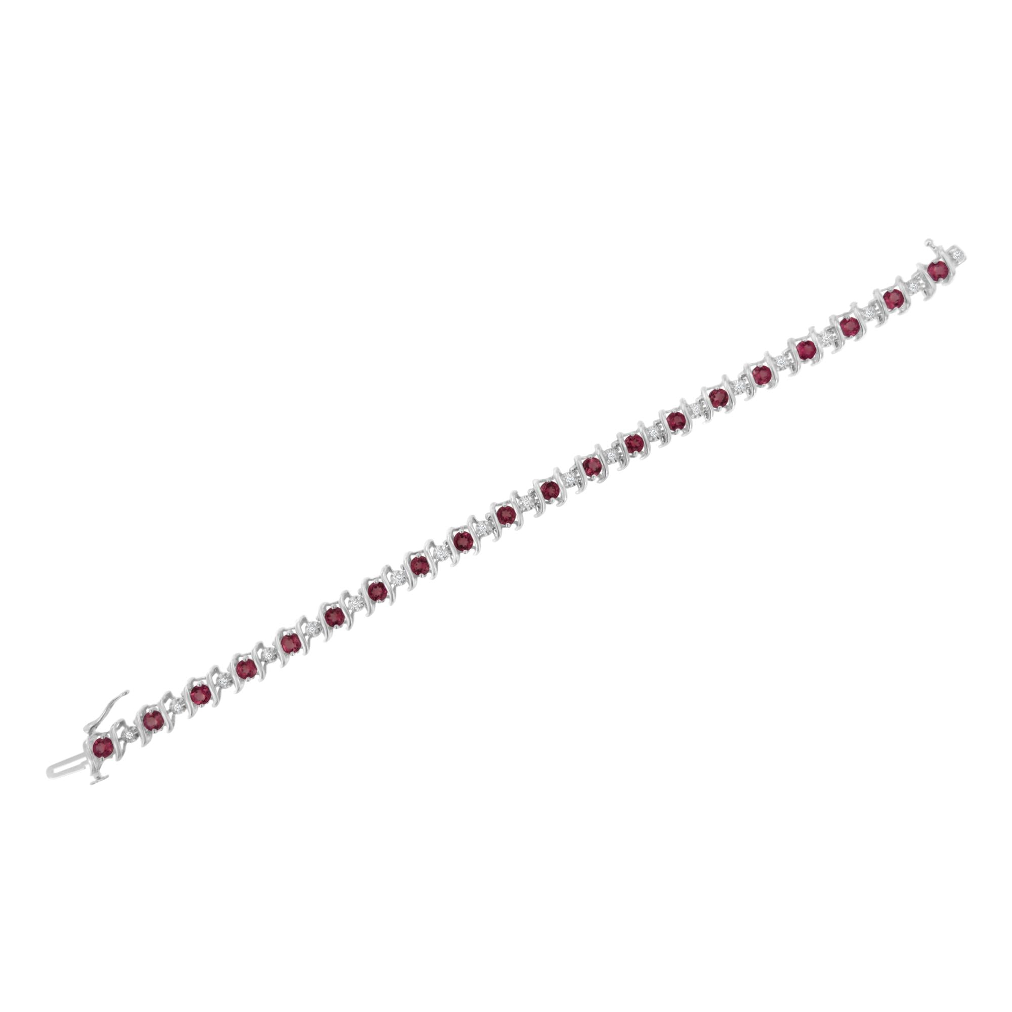 Pulsera de tenis de plata de ley 925 con piedra de nacimiento cultivada en laboratorio y diamantes redondos de 1/6 ct (color HI, claridad I1-I2) - Friggin Jewelry
