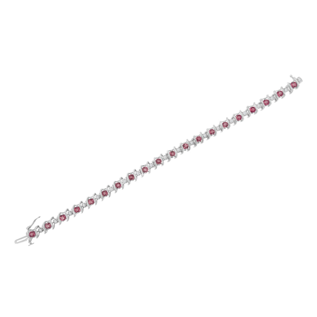 Pulsera de tenis de plata de ley 925 con piedra de nacimiento cultivada en laboratorio y diamantes redondos de 1/6 ct (color HI, claridad I1-I2) - Friggin Jewelry
