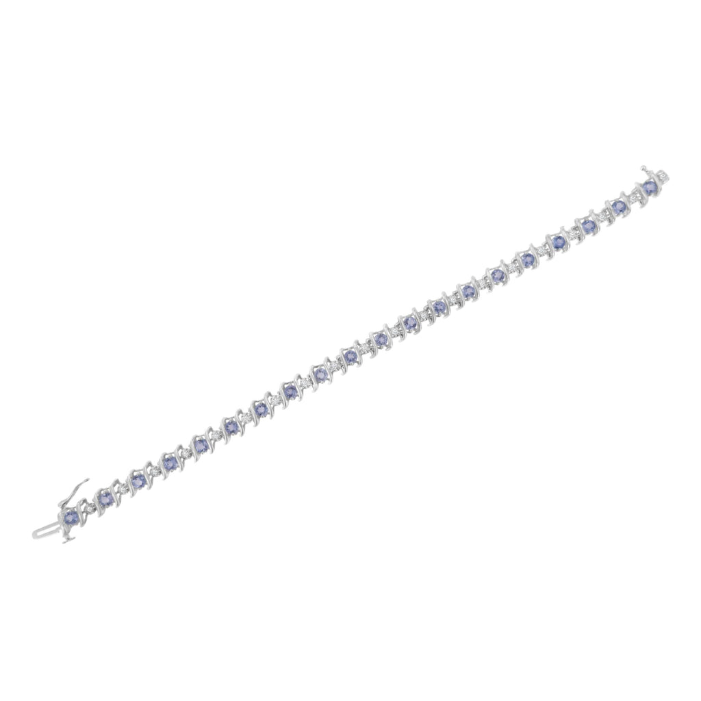 Pulsera de tenis de plata de ley 925 con piedra de nacimiento cultivada en laboratorio y diamantes redondos de 1/6 ct (color HI, claridad I1-I2) - Friggin Jewelry