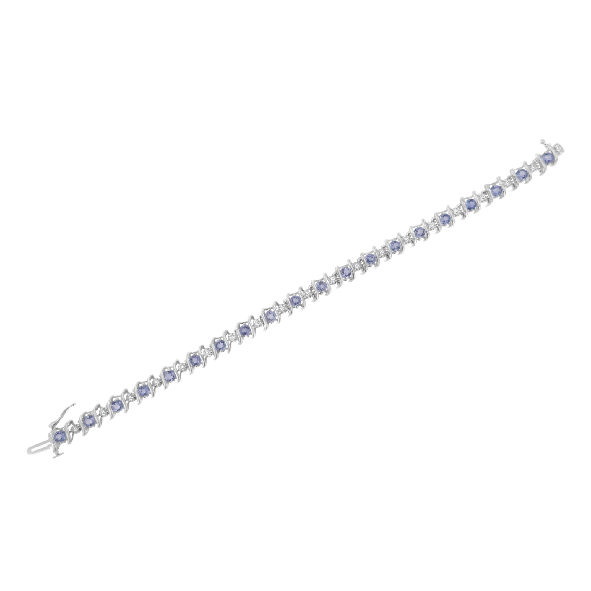 Pulsera de tenis de plata de ley 925 con piedra de nacimiento cultivada en laboratorio y diamantes redondos de 1/6 ct (color HI, claridad I1-I2) - Friggin Jewelry