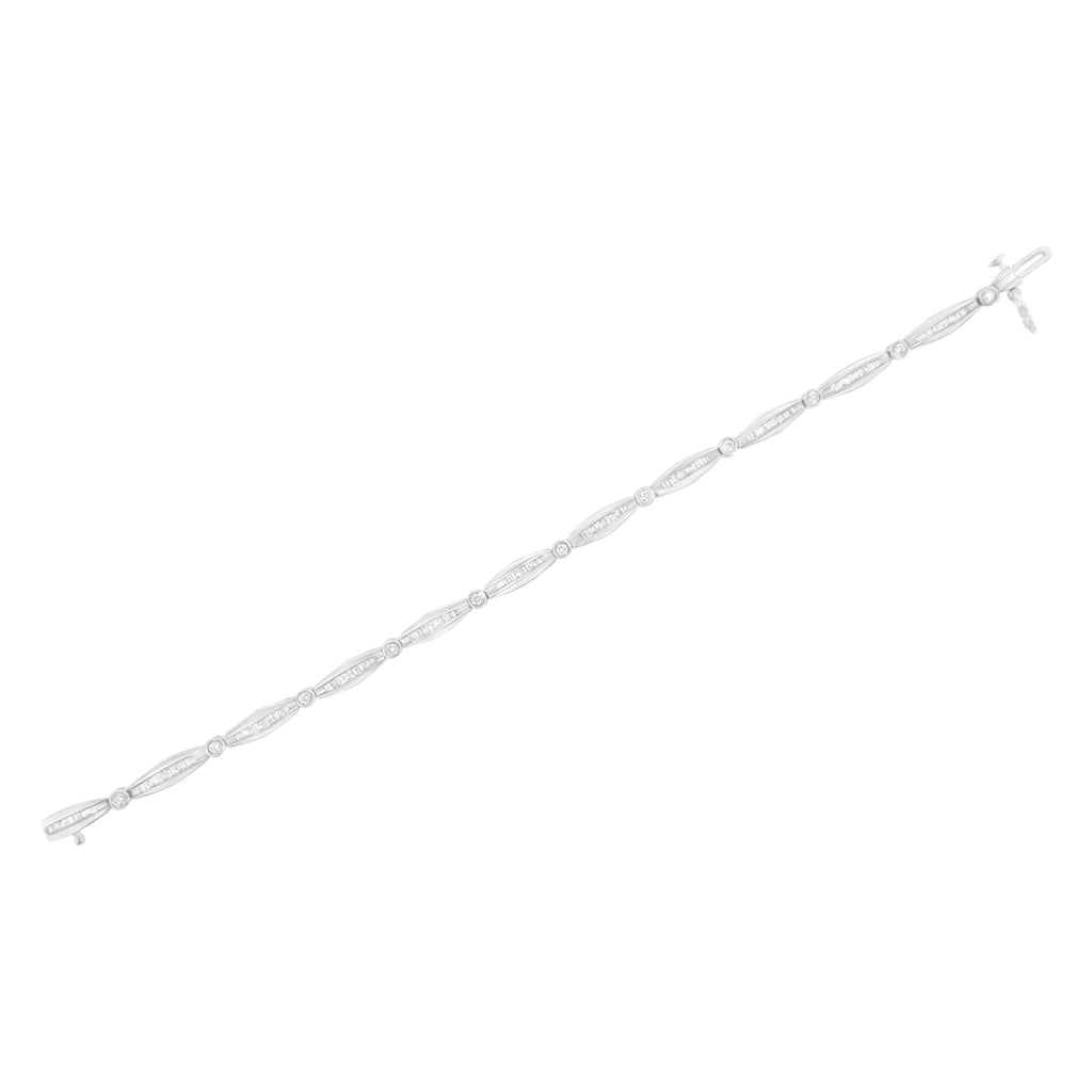 14K White Gold 1-1/2 Cttw Round Brilliant-Cut & Baguette Cut Diamond Bezel and Tapered Link 7" Tennis Bracelet (H-I Color, I1-I2 Clarity) - Friggin Jewelry
