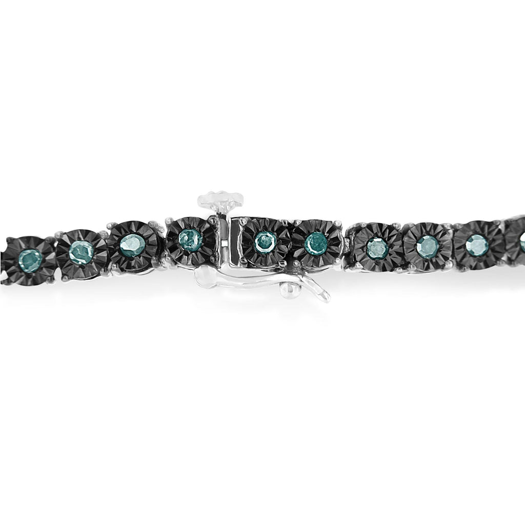 Pulsera de tenis Miracle de diamantes de 1,0 ct en plata de ley 925 con baño de rodio negro (color azul realzado, claridad I3) - 18 cm - Friggin Jewelry