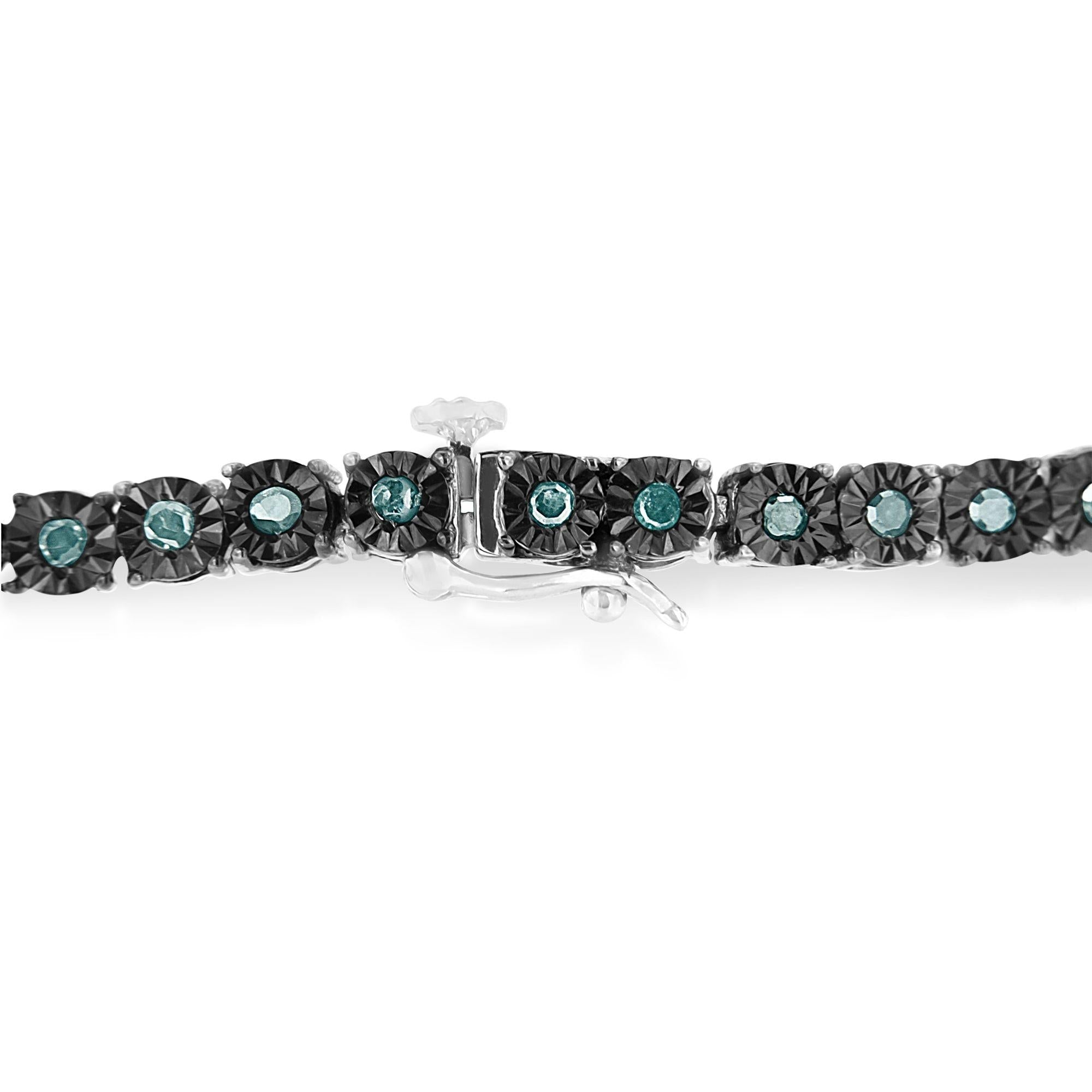 Pulsera de tenis Miracle de diamantes de 1,0 ct en plata de ley 925 con baño de rodio negro (color azul realzado, claridad I3) - 18 cm - Friggin Jewelry