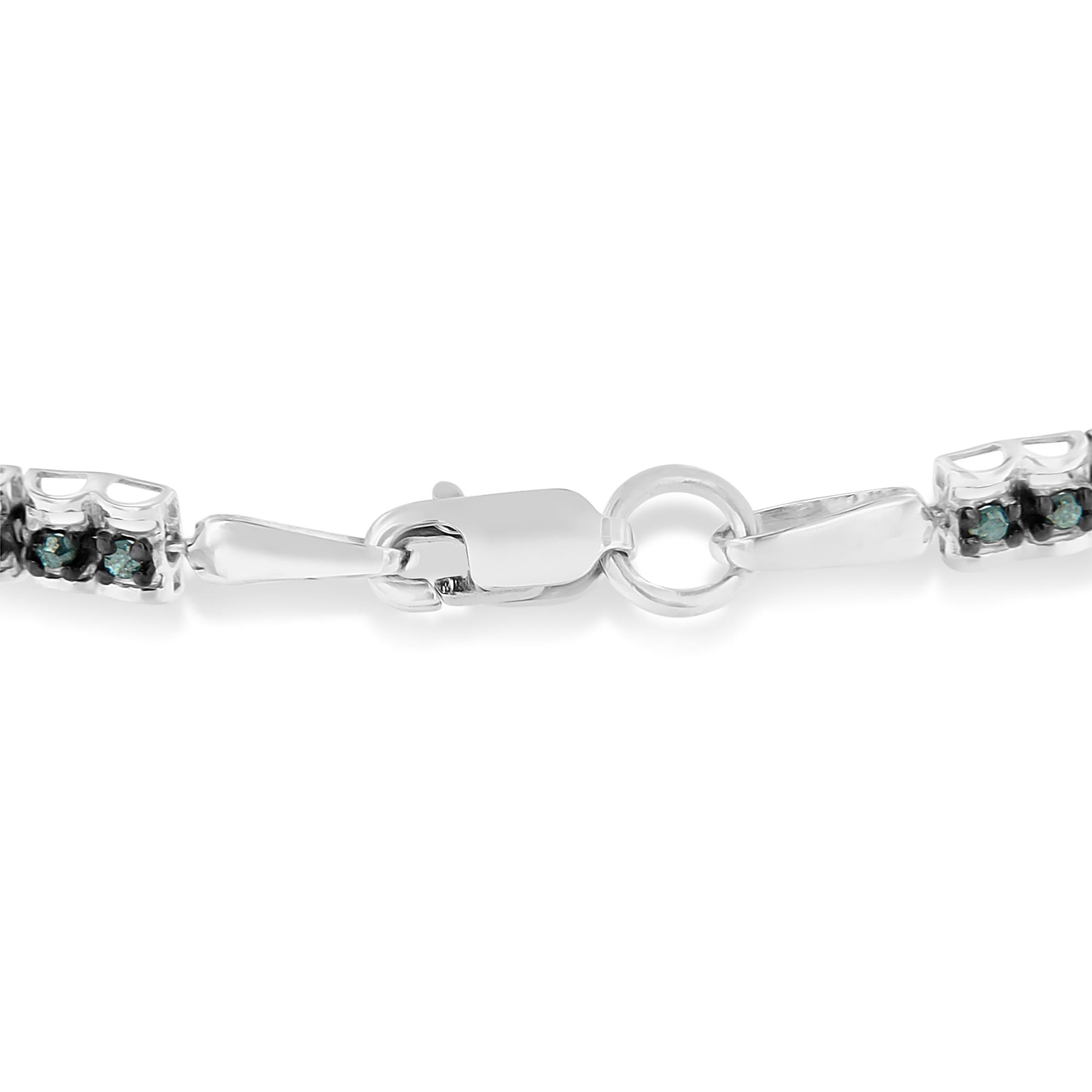 Pulsera de tenis de 18 cm con doble eslabón y diamantes de talla rosa de 1,0 ct sobre plata de ley 925 (color azul, claridad I1-I2) - Friggin Jewelry