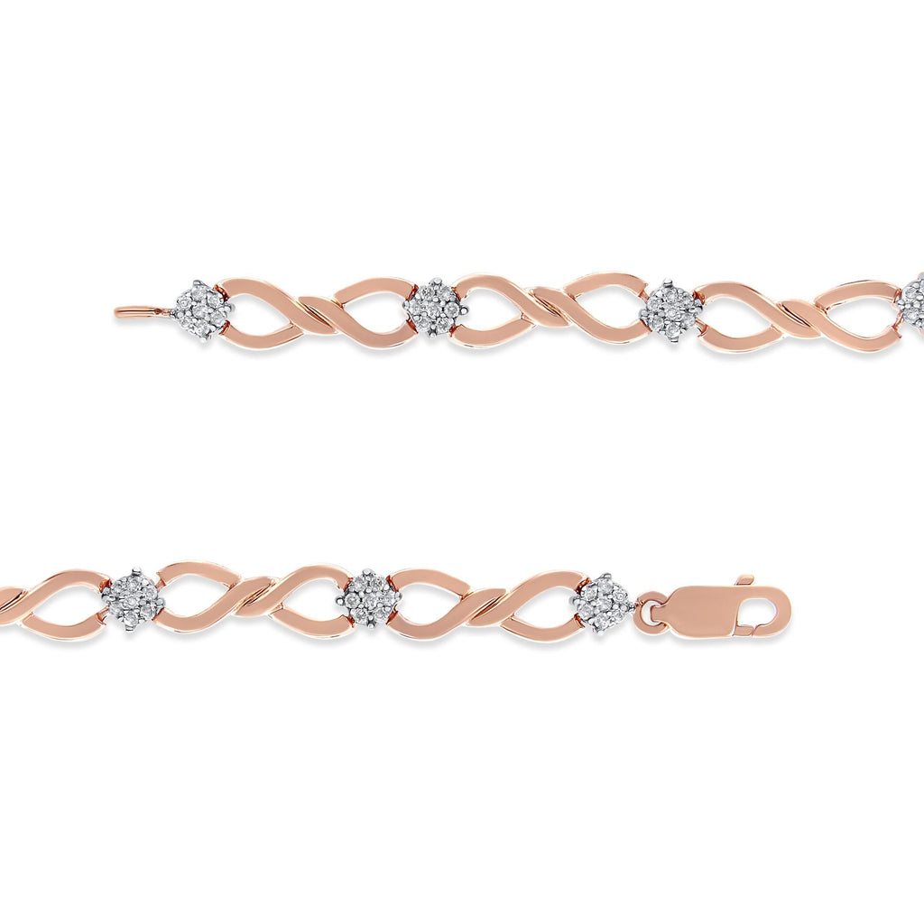 Pulsera de tenis con eslabones infinitos de diamantes de 1/2 quilates y plata de ley 925 chapada en oro rosa de 10 quilates (color HI, claridad I2-I3), 18 cm - Friggin Jewelry