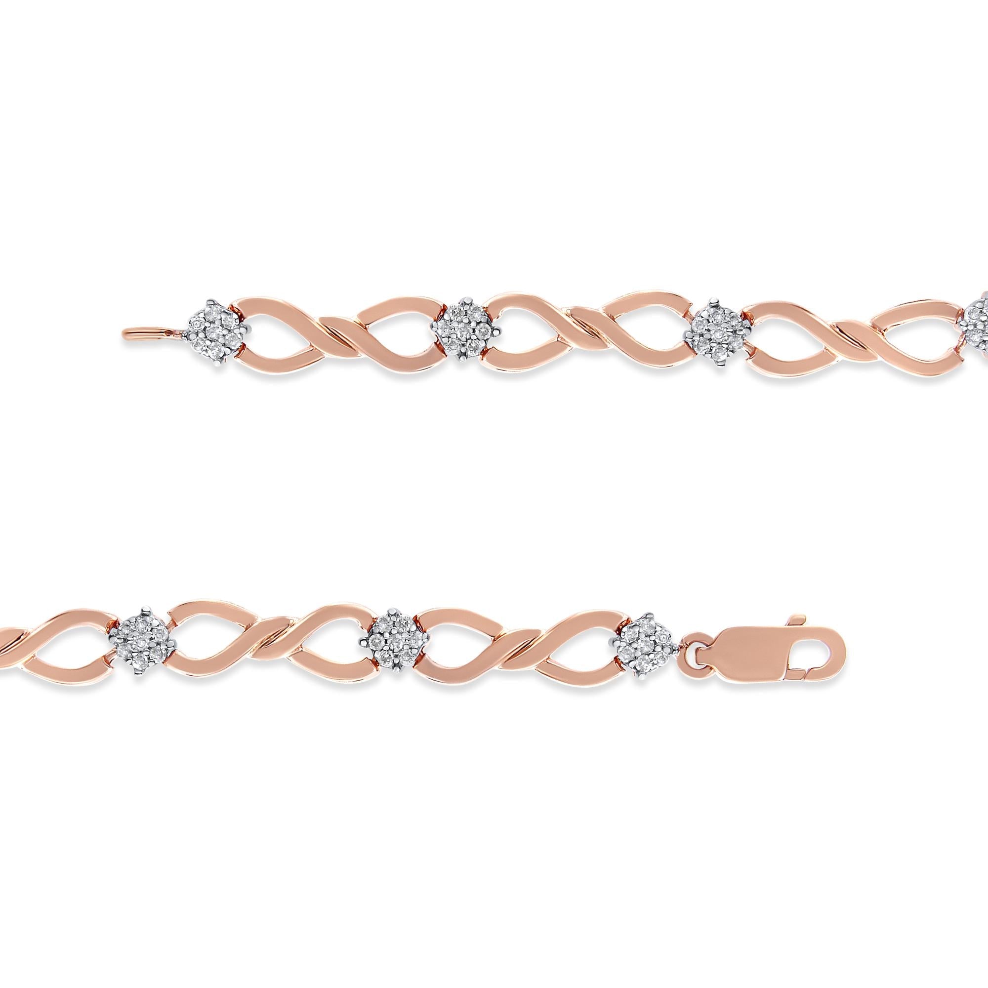10K Rose Gold Plated .925 Sterling Silver 1/2 Cttw Diamond Infinity Link Tennis Bracelet (H-I Color, I2-I3 Clarity) -7” - Friggin Jewelry