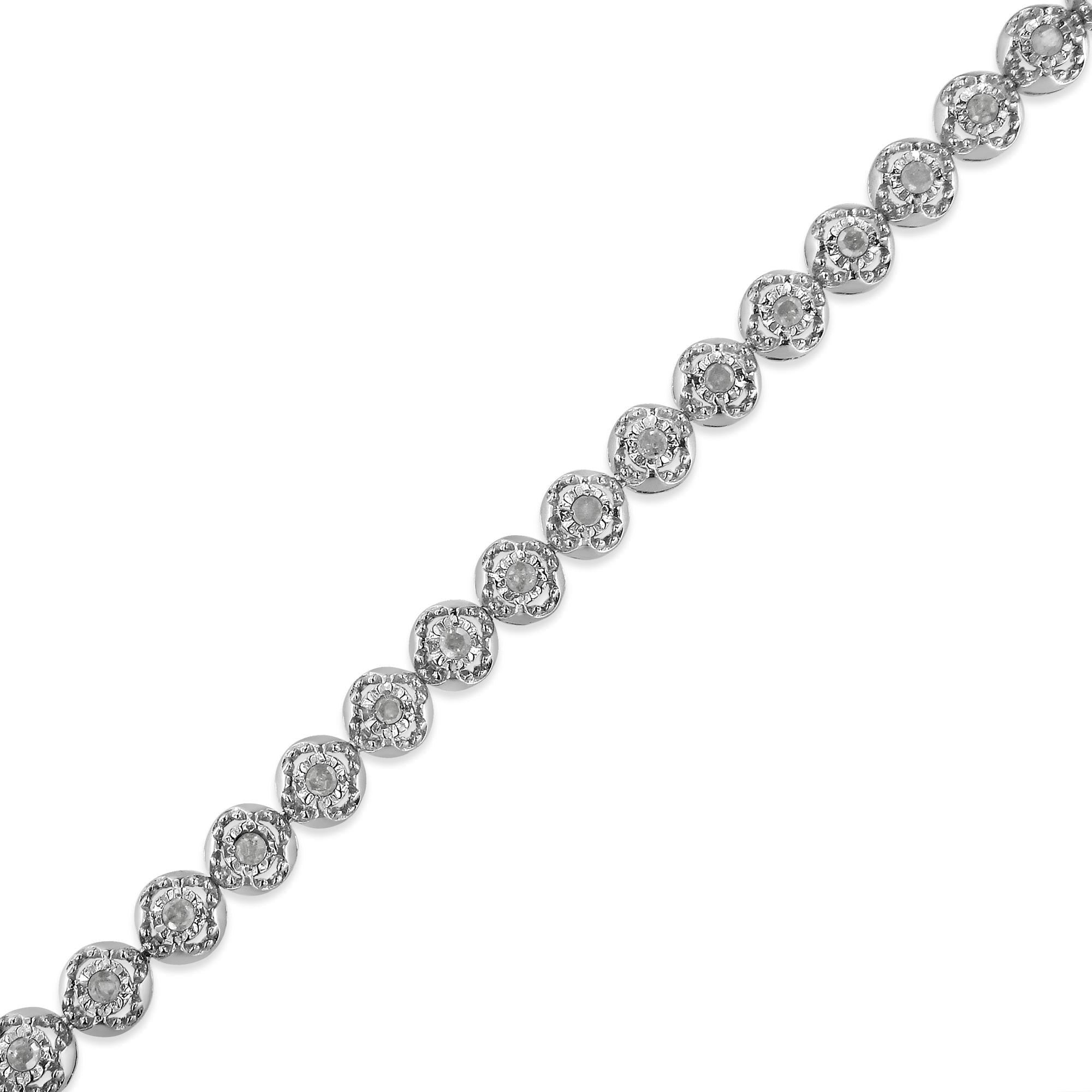 .925 Sterling Silver 1.0 Cttw Diamond Miracle-Plate Open Quatrefoil Flower Circle-Link 7" Tennis Bracelet (I-J color, I3 clarity) - Friggin Jewelry