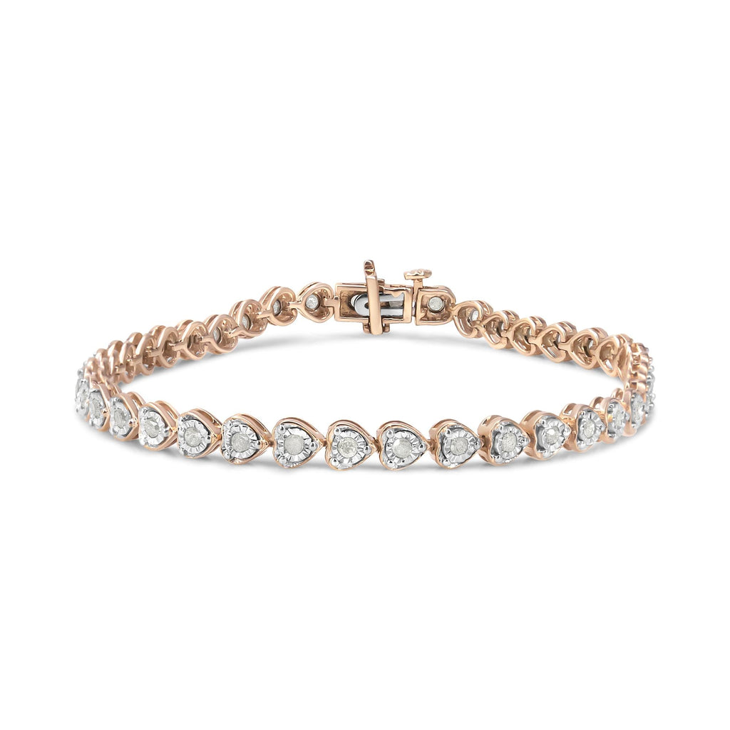 Pulsera de tenis de 18 cm con eslabones en forma de corazón y diamantes engastados milagrosos de 1,0 quilates en plata de ley 925 (color IJ, claridad I2-I3) - Friggin Jewelry