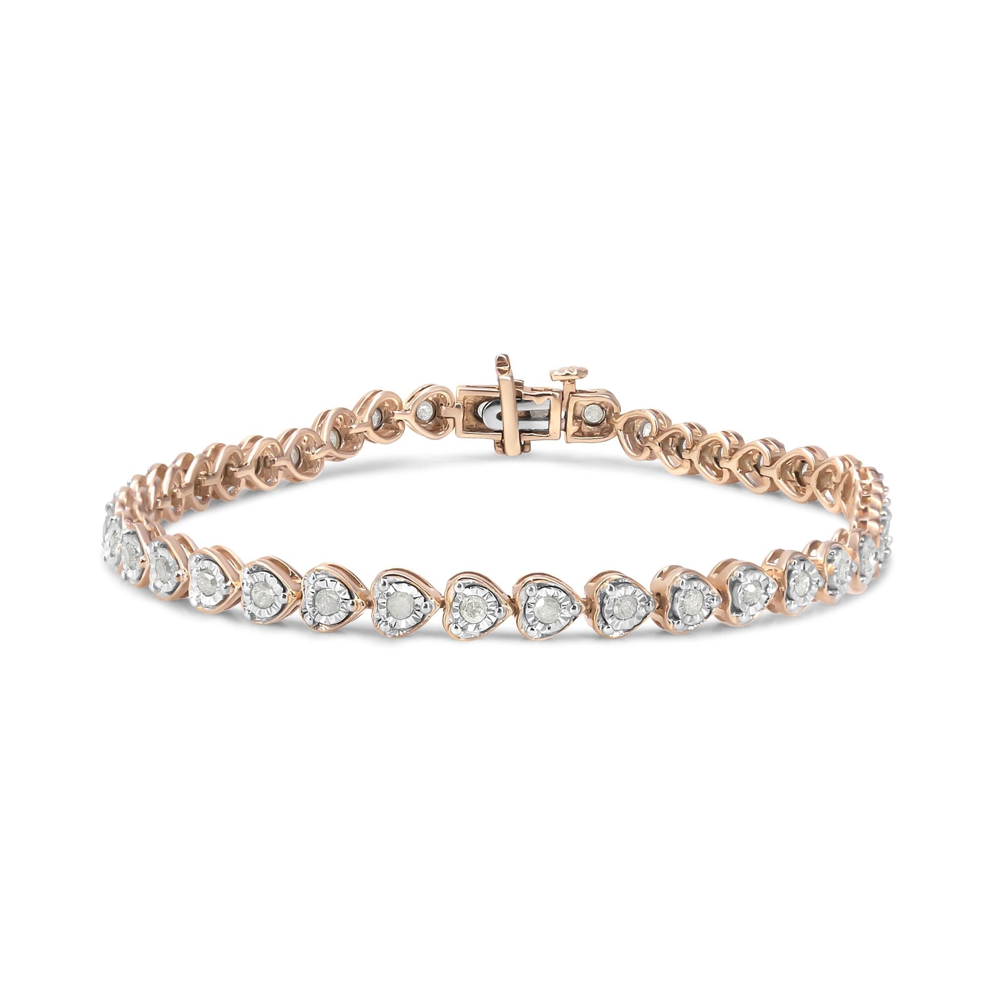 .925 Sterling Silver 1.0 Cttw Miracle Set Diamond Heart-Link 7" Tennis Bracelet (I-J Color, I2-I3 Clarity) - Friggin Jewelry