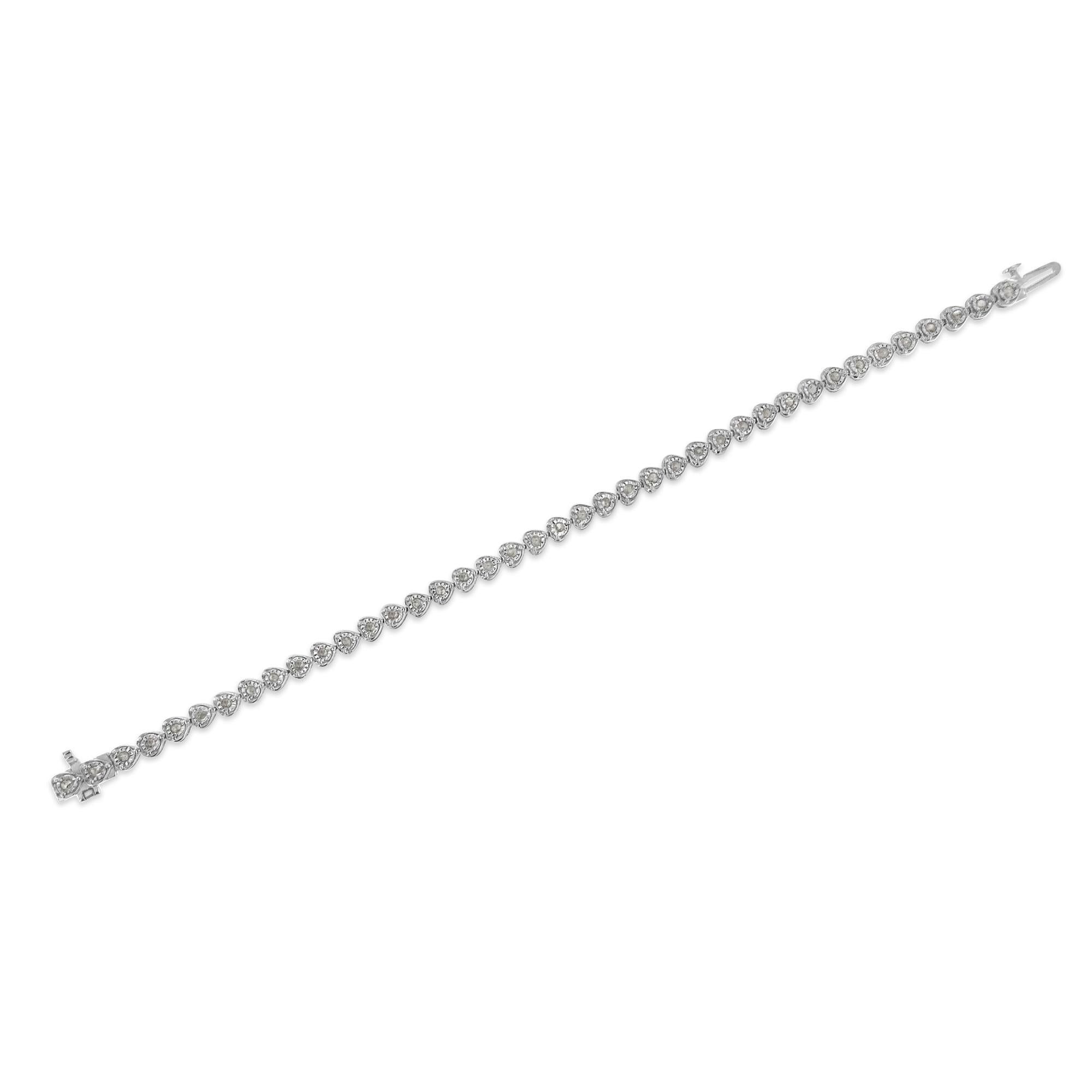 Pulsera de tenis de 18 cm con eslabones en forma de corazón y diamantes engastados milagrosos de 1,0 quilates en plata de ley 925 (color IJ, claridad I2-I3) - Friggin Jewelry