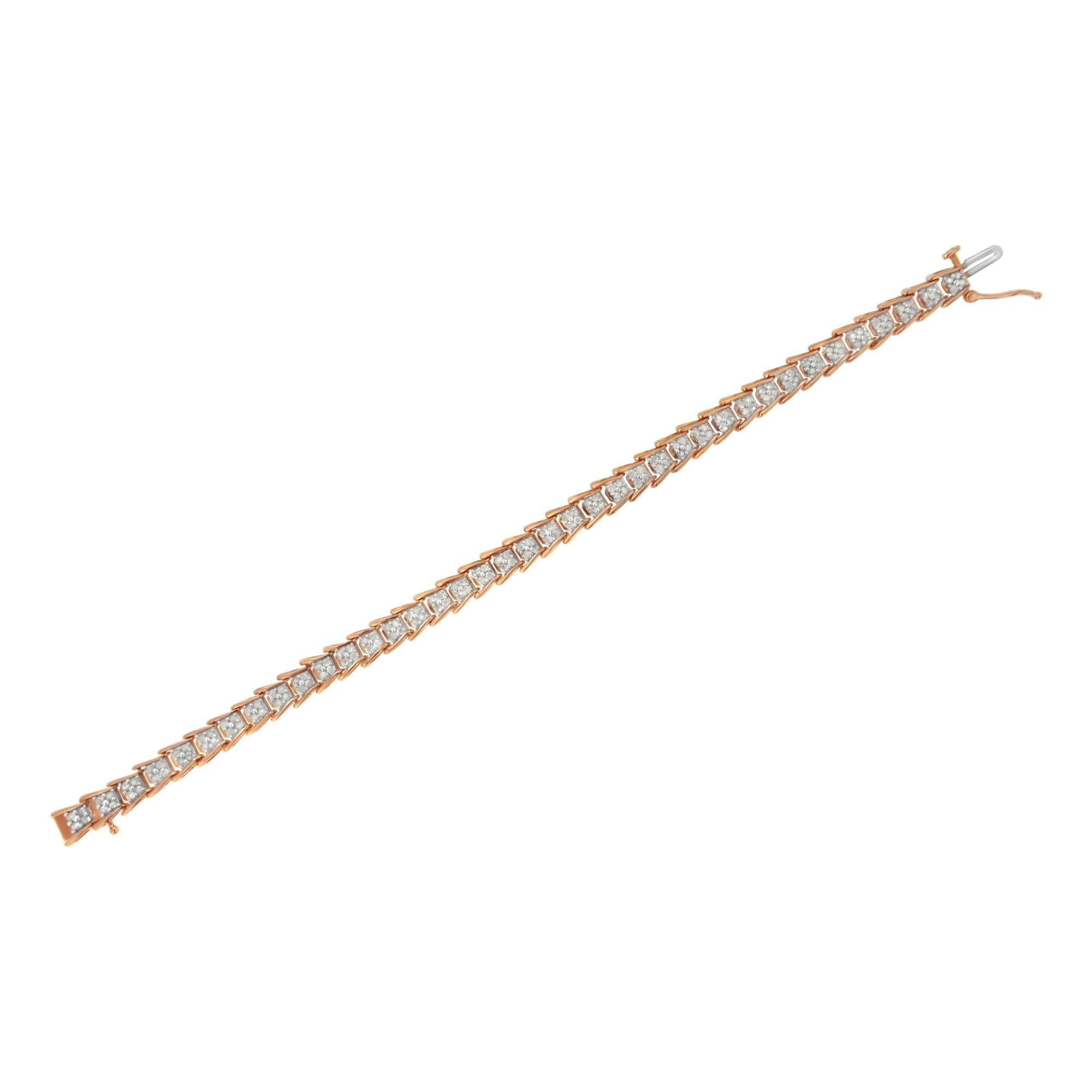 Pulsera de tenis de plata de ley 925 con eslabones de chevron de 2,0 quilates y diamantes en forma de abanico (color IJ, claridad I3) - 18,8 cm - Friggin Jewelry
