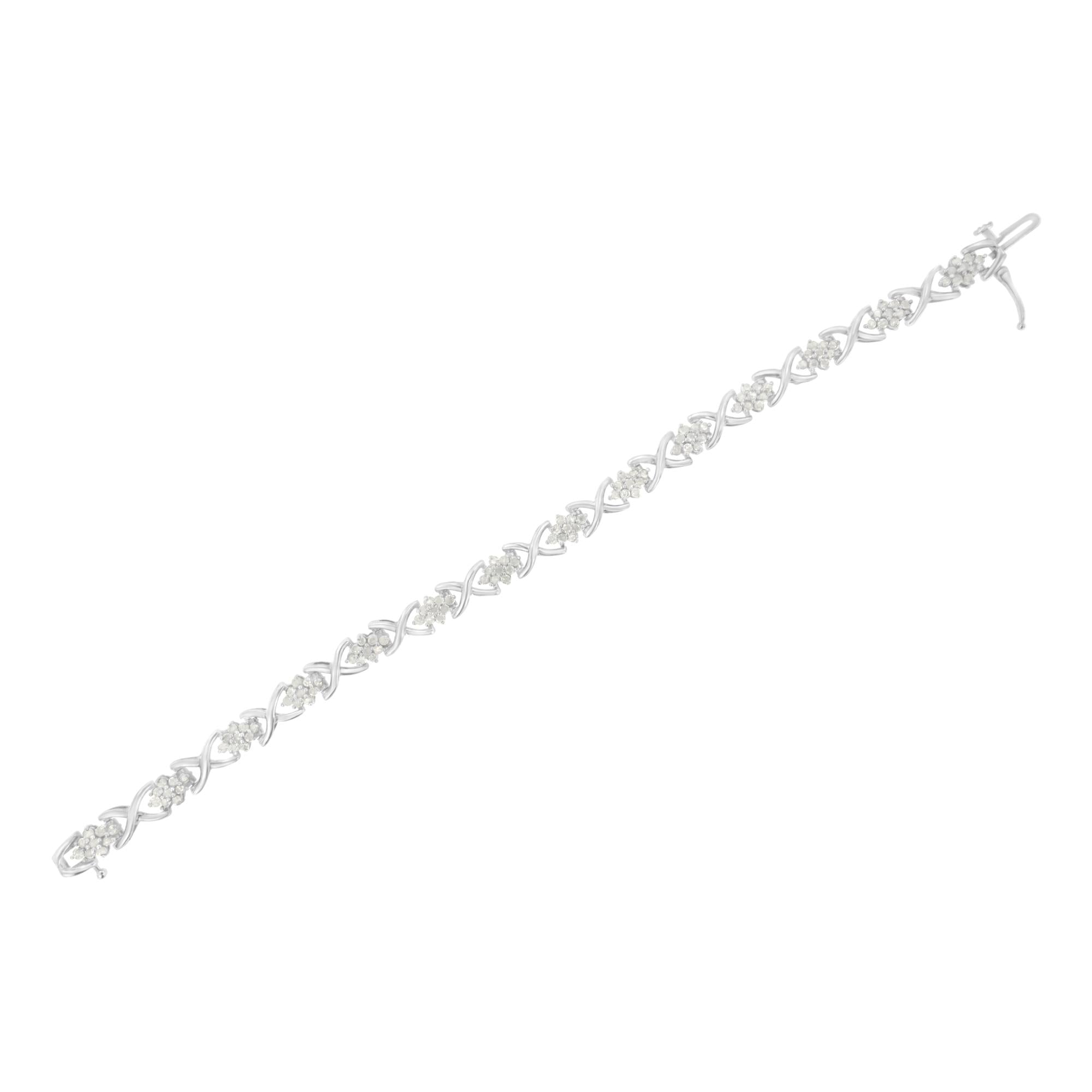 .925 Sterling Silver 2-1/4 Cttw Diamond 7” Cluster X Link Bracelet (I-J Color, I3 Clarity) - Friggin Jewelry