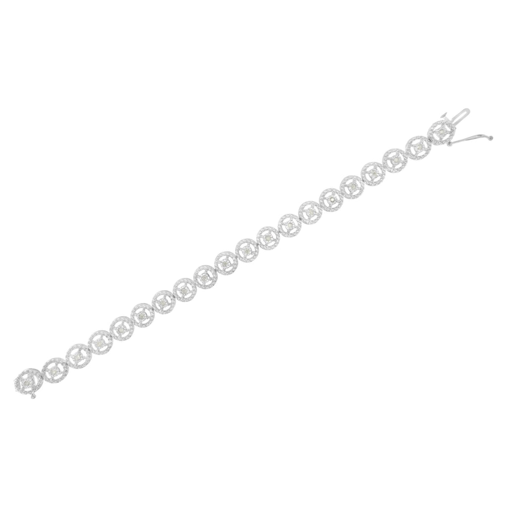 .925 Sterling Silver 1/2 Cttw Diamond Nested Circle Miracle Set Open Wheel 7.25" Fashion Link Bracelet (I-J Color, I3 Clarity) - Friggin Jewelry