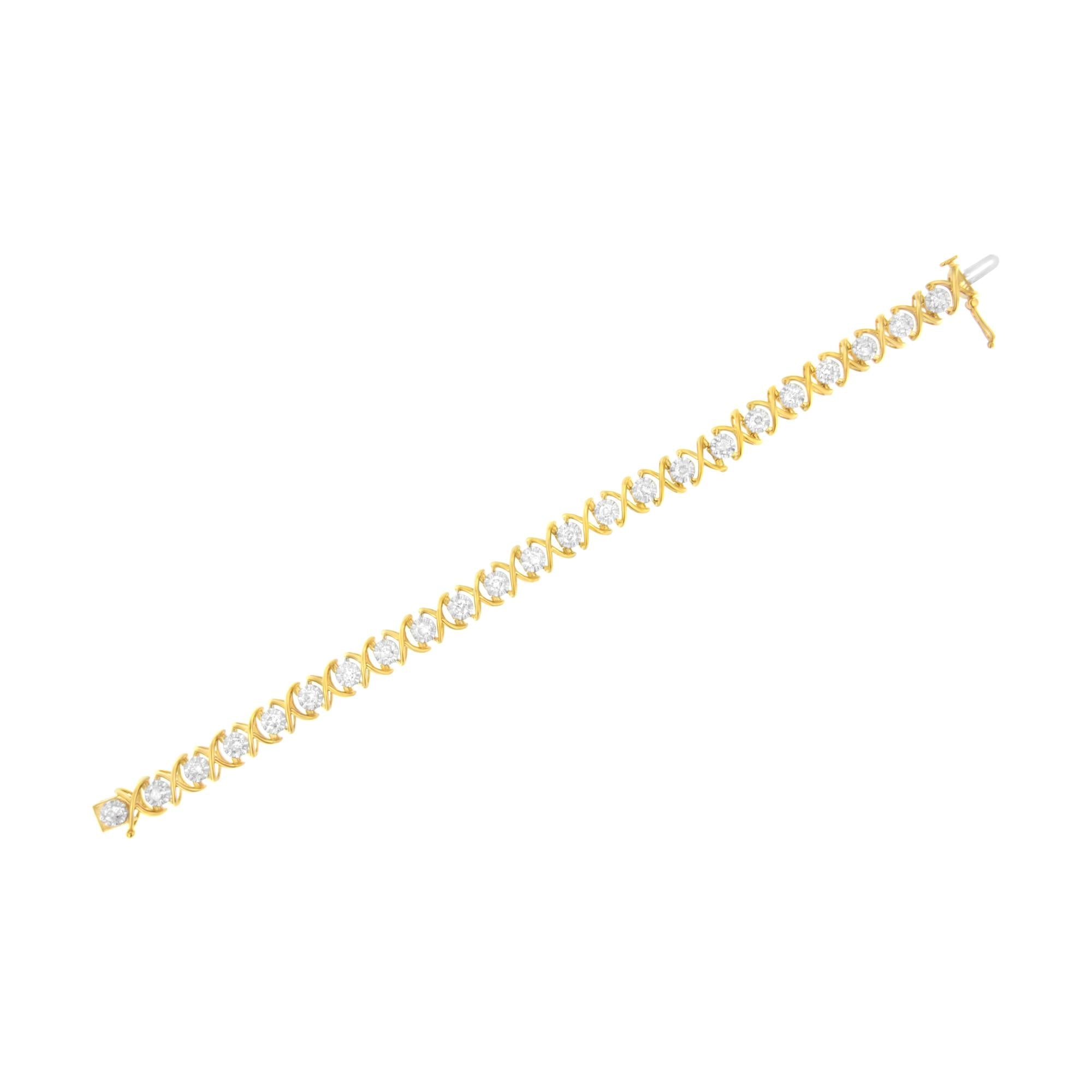 10K Yellow Gold Plated Sterling Silver 2 cttw Diamond "XOXO" Bracelet (J-K Clarity, I1-I2 Color) - Size 7.25" - Friggin Jewelry