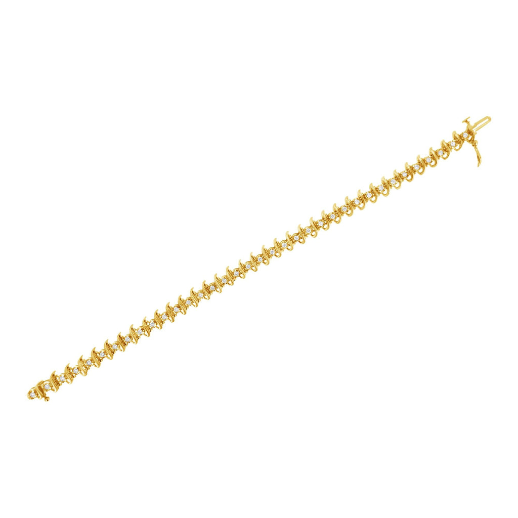Bracciale con maglie di diamanti incastonati a griffe da 1 carato in argento sterling 925 placcato oro giallo 10 carati (JK, I1-I2) - 7,5" - Friggin Jewelry