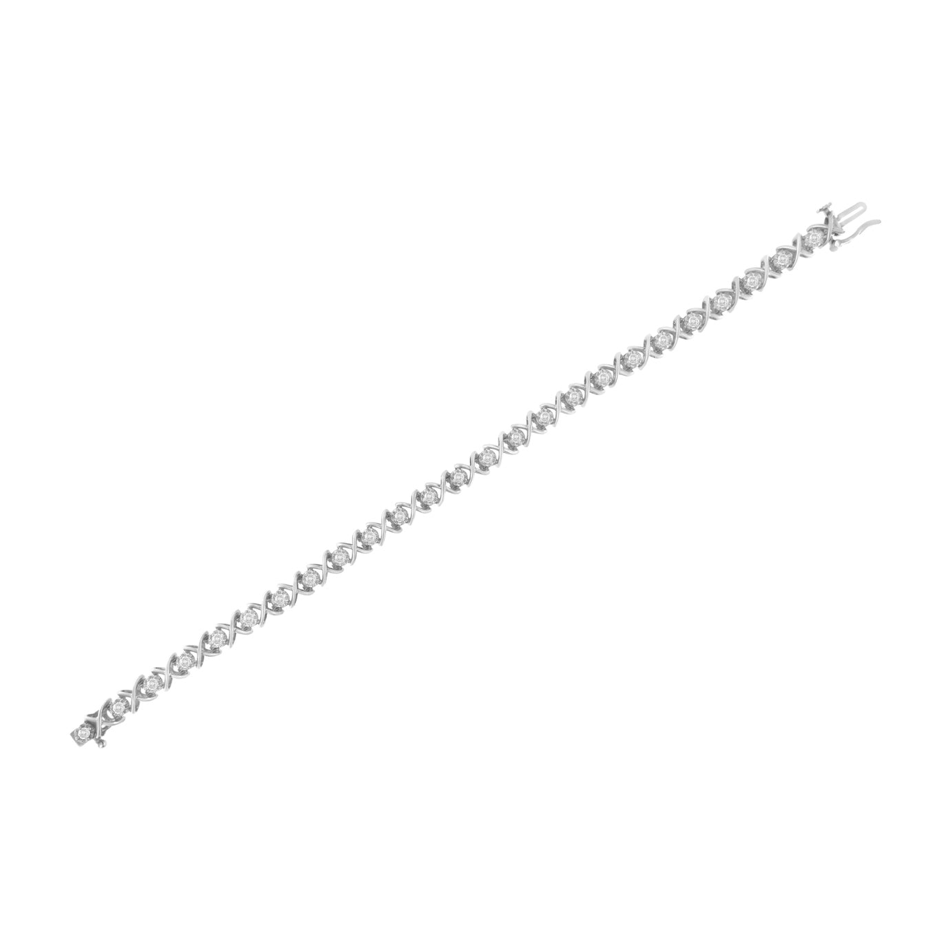 .925 Sterling Silver 1 cttw Brilliant Round-Cut Diamond "X" Link Bracelet (I-J Clarity, I2-I3 Color) - Size 7" - Friggin Jewelry