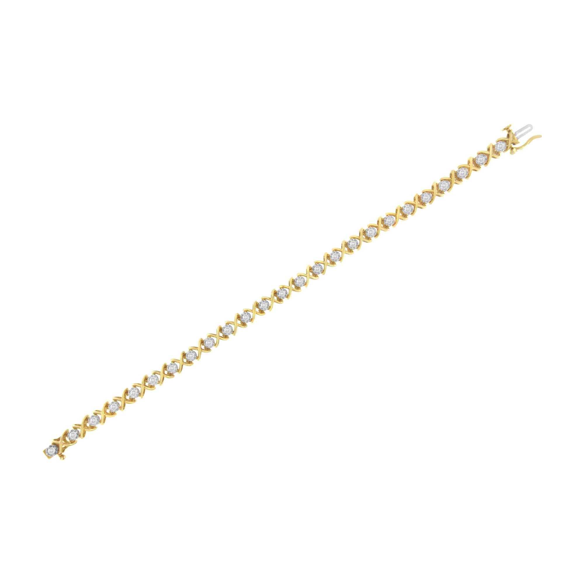 Pulsera de eslabones de diamantes de 1 ct en plata de ley chapada en oro amarillo de 10 quilates (claridad JK, color I1-I2) - Talla 7" - Friggin Jewelry