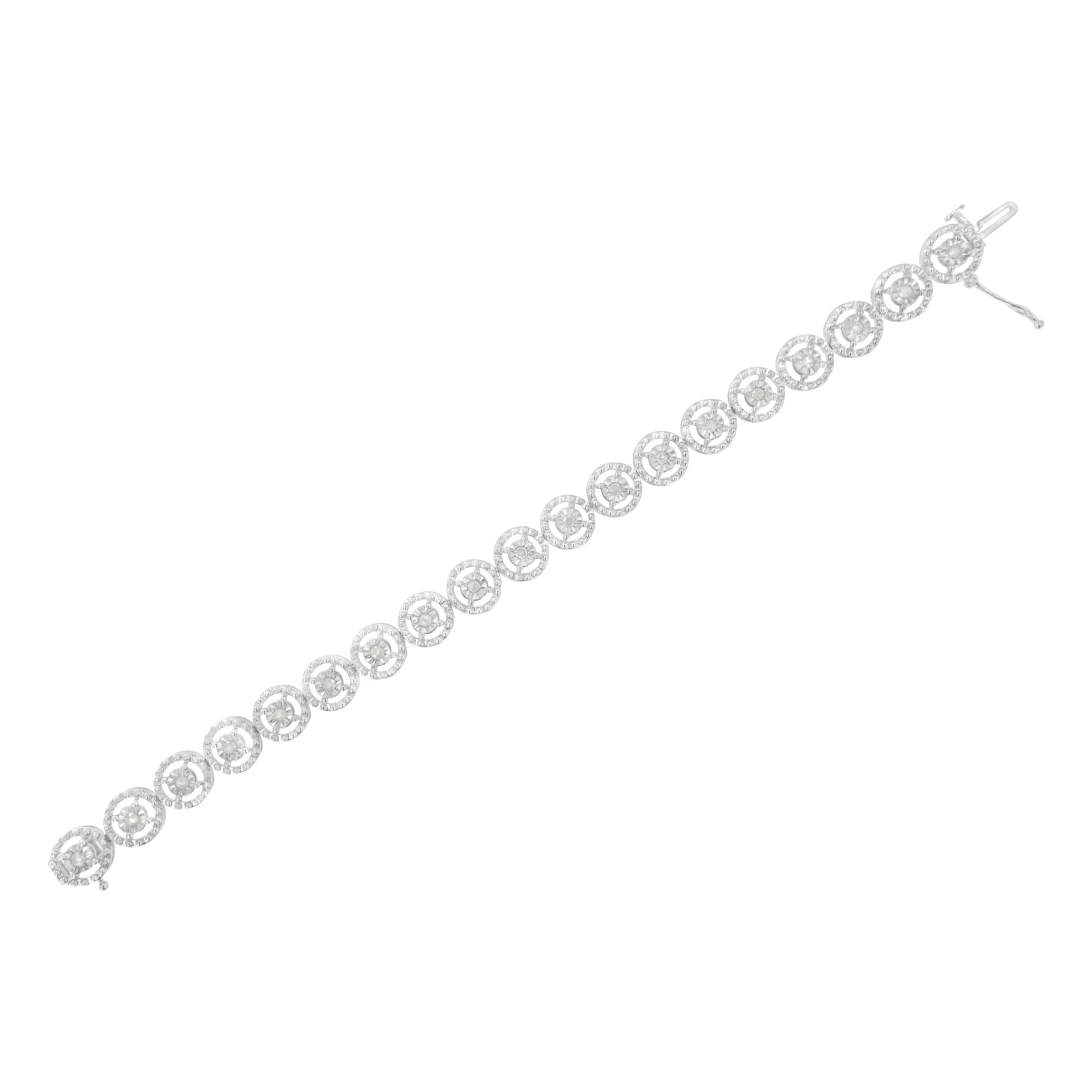 .925 Sterling Silver 1.0 Cttw Diamond Nested Circle Miracle Set Open Wheel 7" Fashion Link Bracelet (I-J Color, I3 Clarity) - Friggin Jewelry